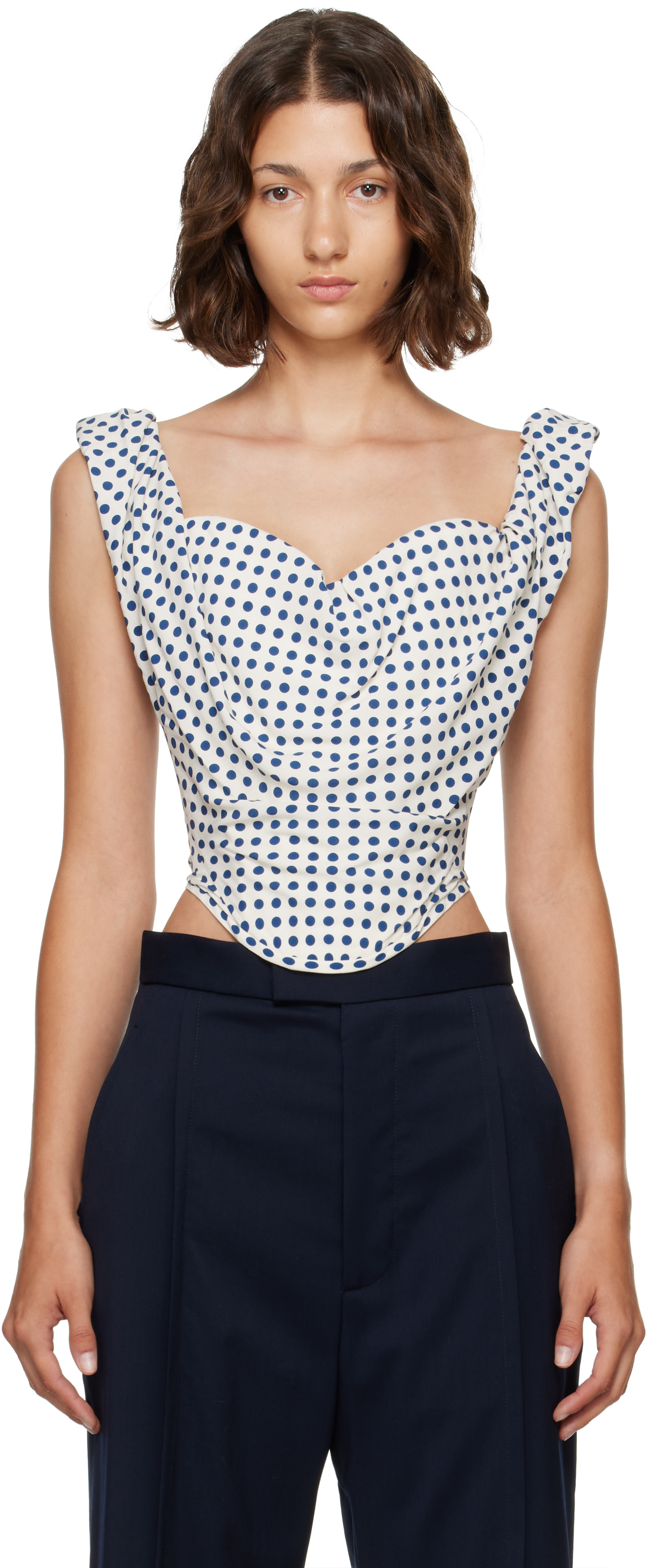 Vivienne Westwood: White & Navy Sunday Corset Top | SSENSE
