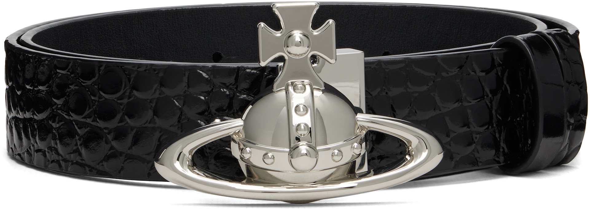 Vivienne Westwood オーブバックル クロコ ベルト 型押し Vivienne Westwood: ブラック Orb バックルベルト | SSENSE 日本