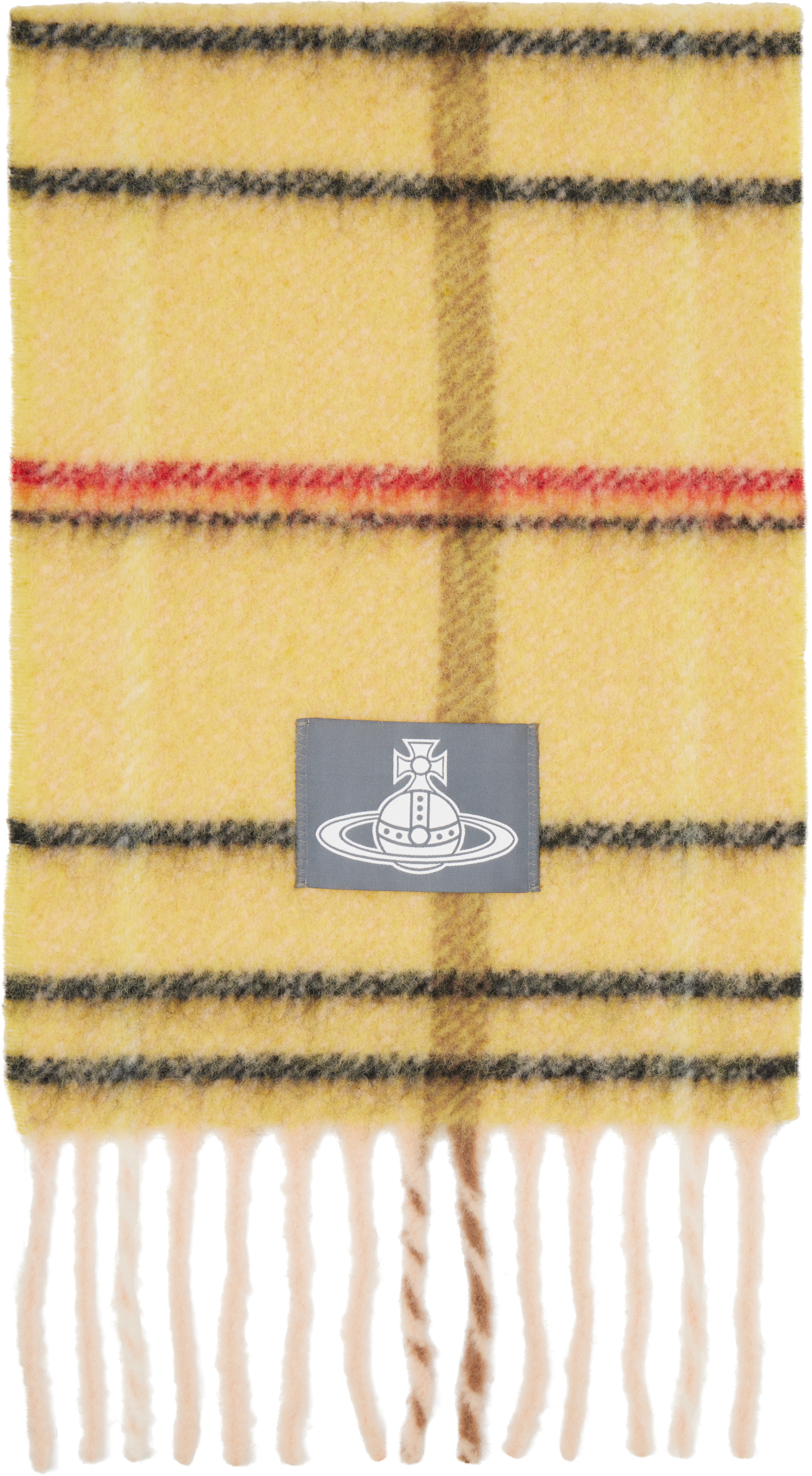 Vivienne Westwood: Yellow Check Alpaca Scarf | SSENSE