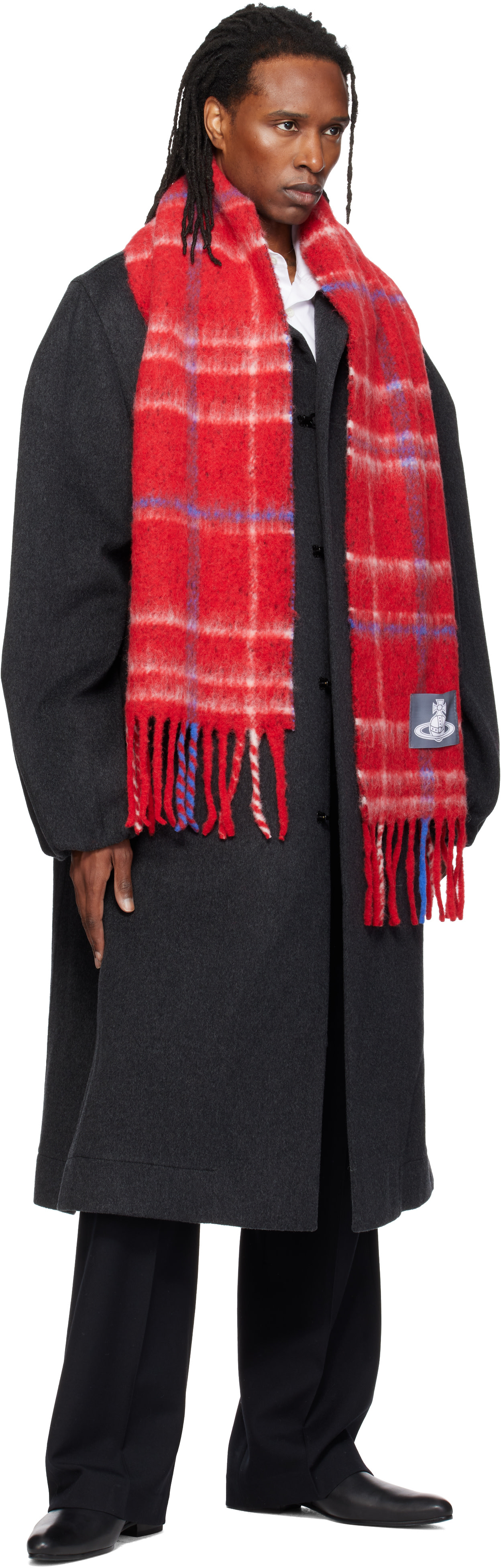 Vivienne Westwood チェック柄マフラー Vivienne Westwood: レッド チェック アルパカ マフラー | SSENSE 日本