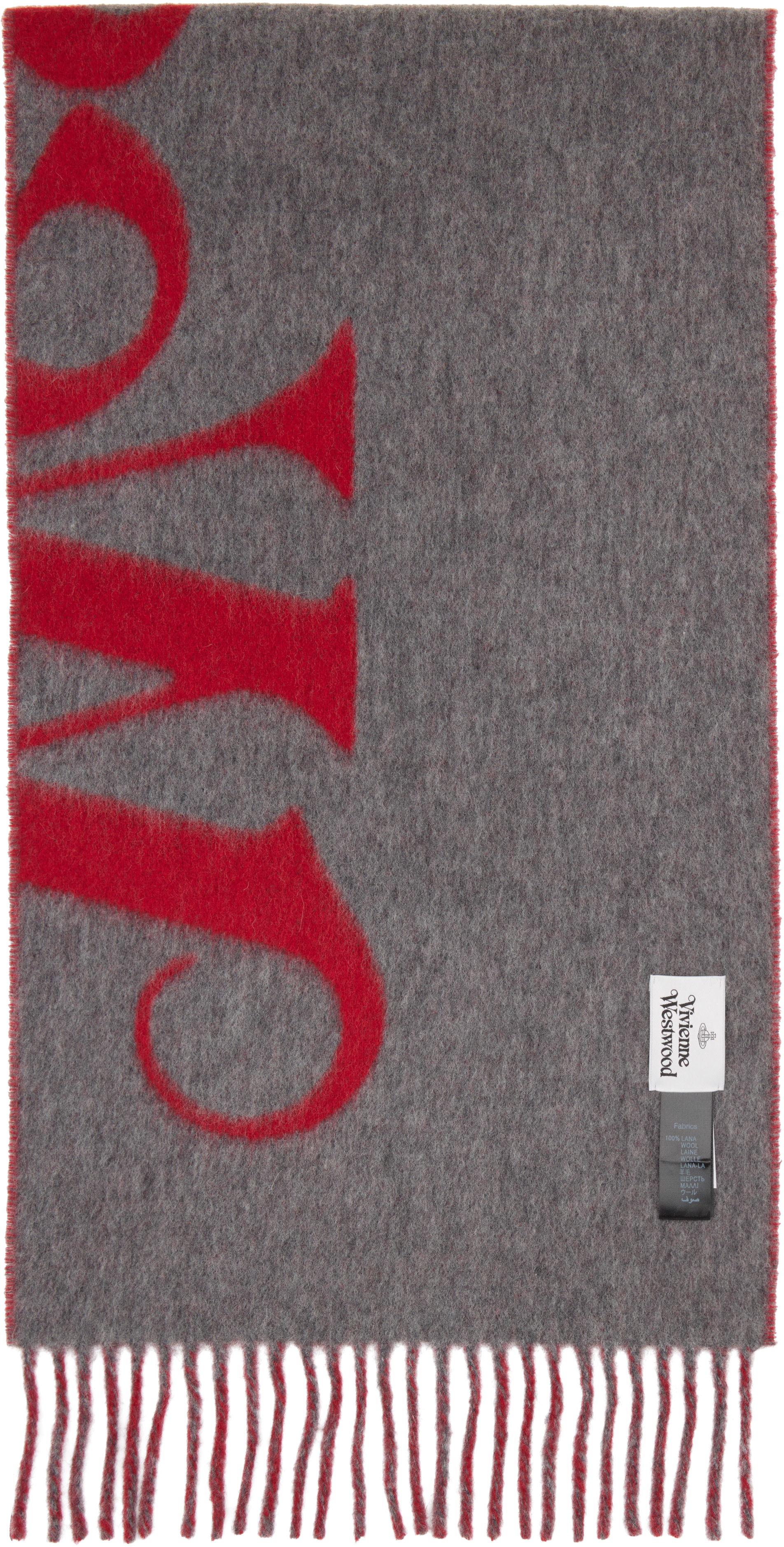 Vivienne Westwood: Red & Gray Wool Logo Scarf | SSENSE United Kingdom