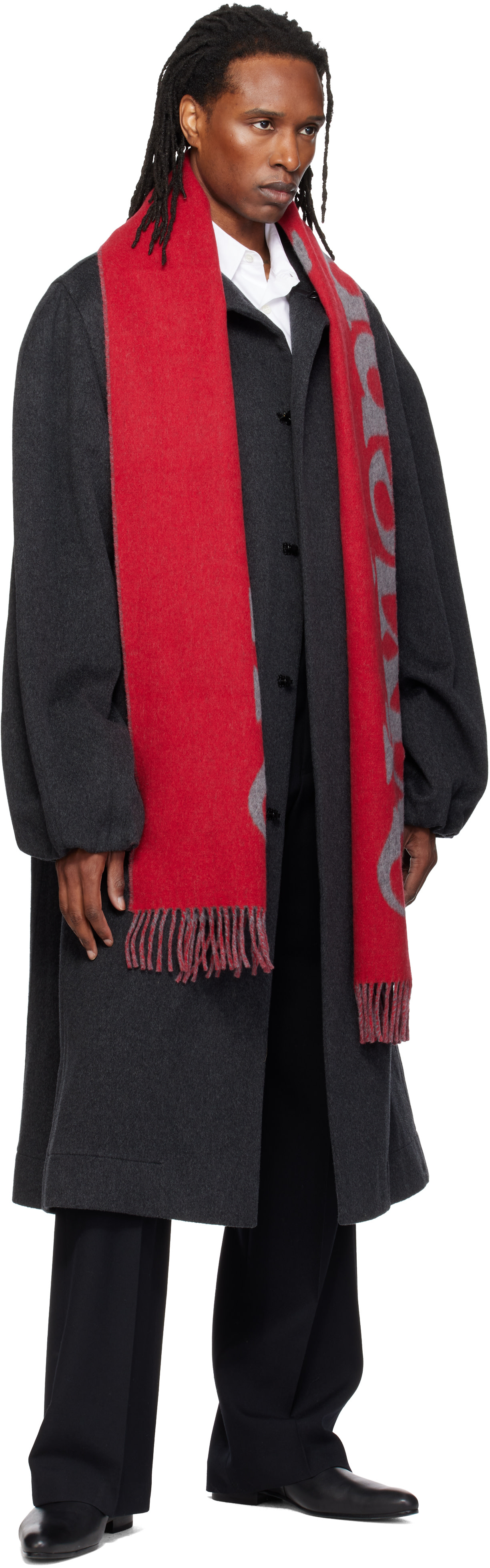 Vivienne Westwood: Red & Gray Wool Logo Scarf | SSENSE United Kingdom