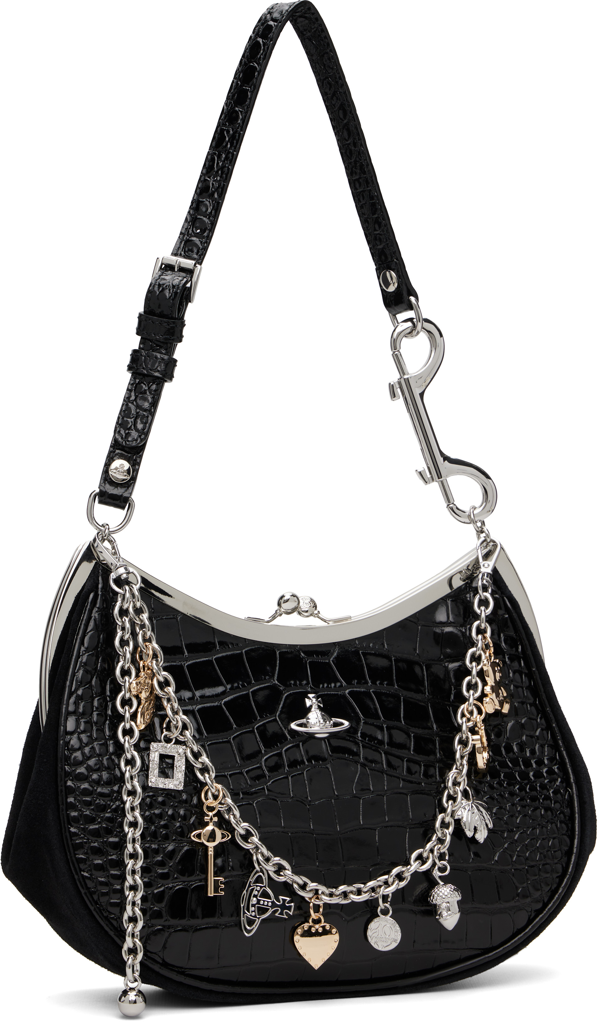 超美品　Vivienne Westwood ブラックショルダーバッグ　チャーム Vivienne Westwood: ブラック Charm Frame バッグ | SSENSE 日本