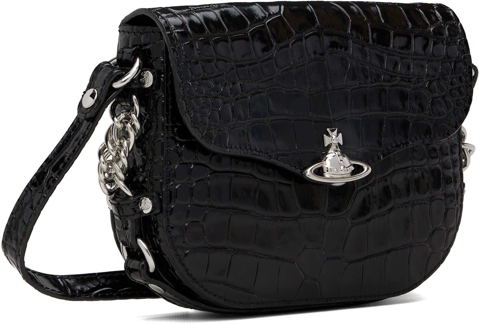 Vivienne Westwood: Black Hunter Flap Crossbody Bag | SSENSE