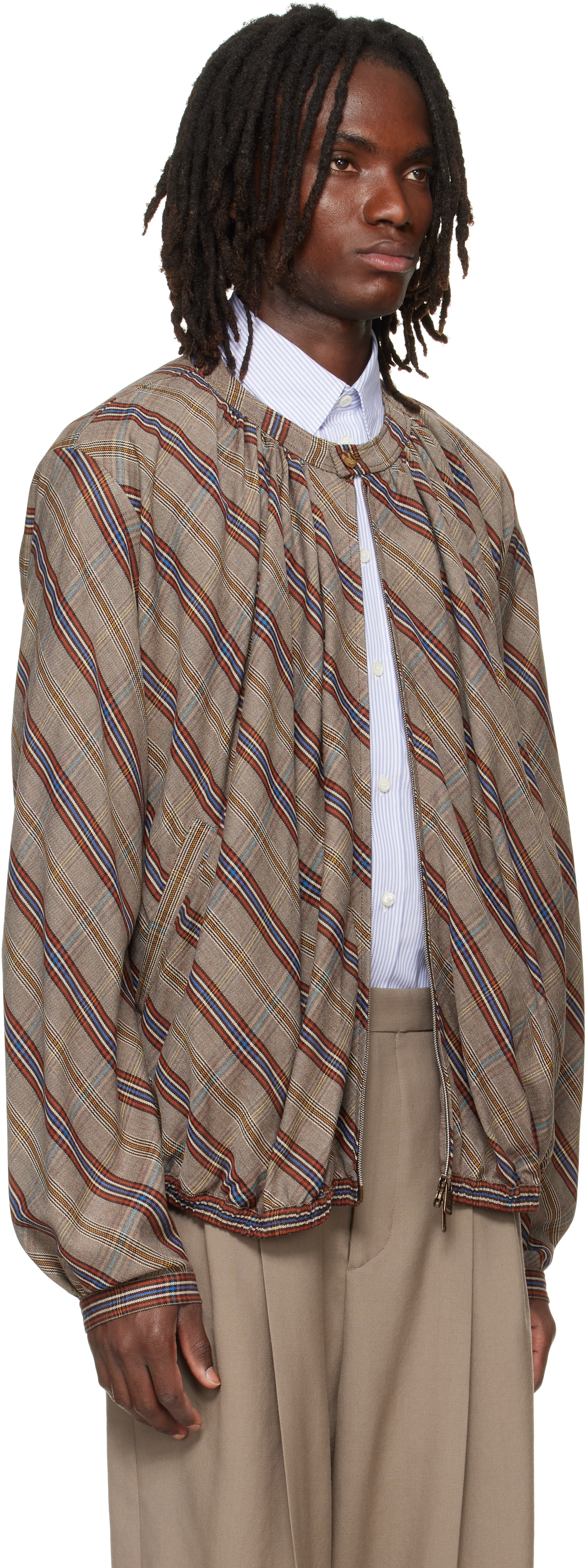 Vivienne Westwood: Beige Gathered Bomber Jacket | SSENSE Spain