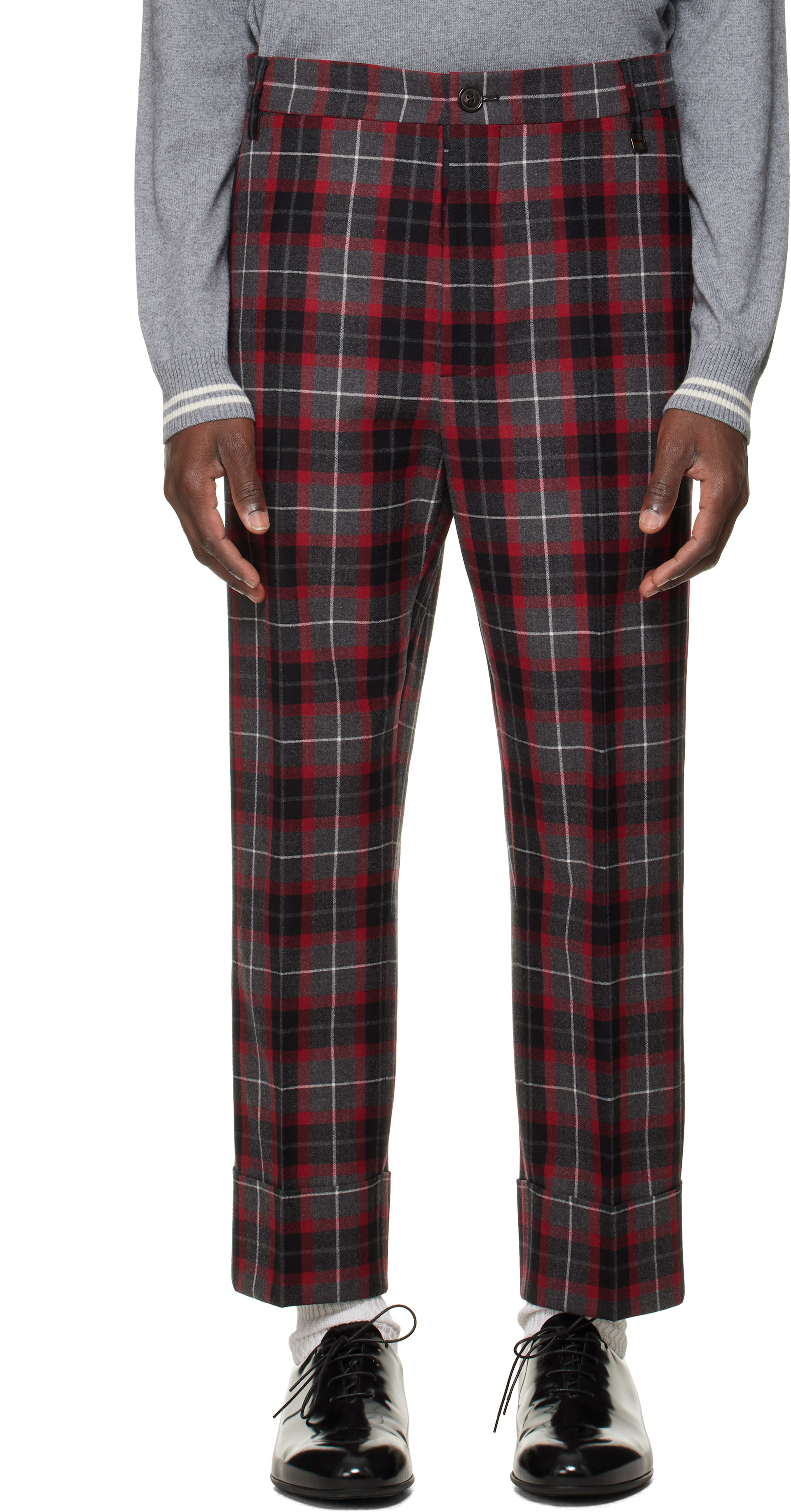 Vivienne Westwood: Red & Gray George Turn-Up Trousers | SSENSE