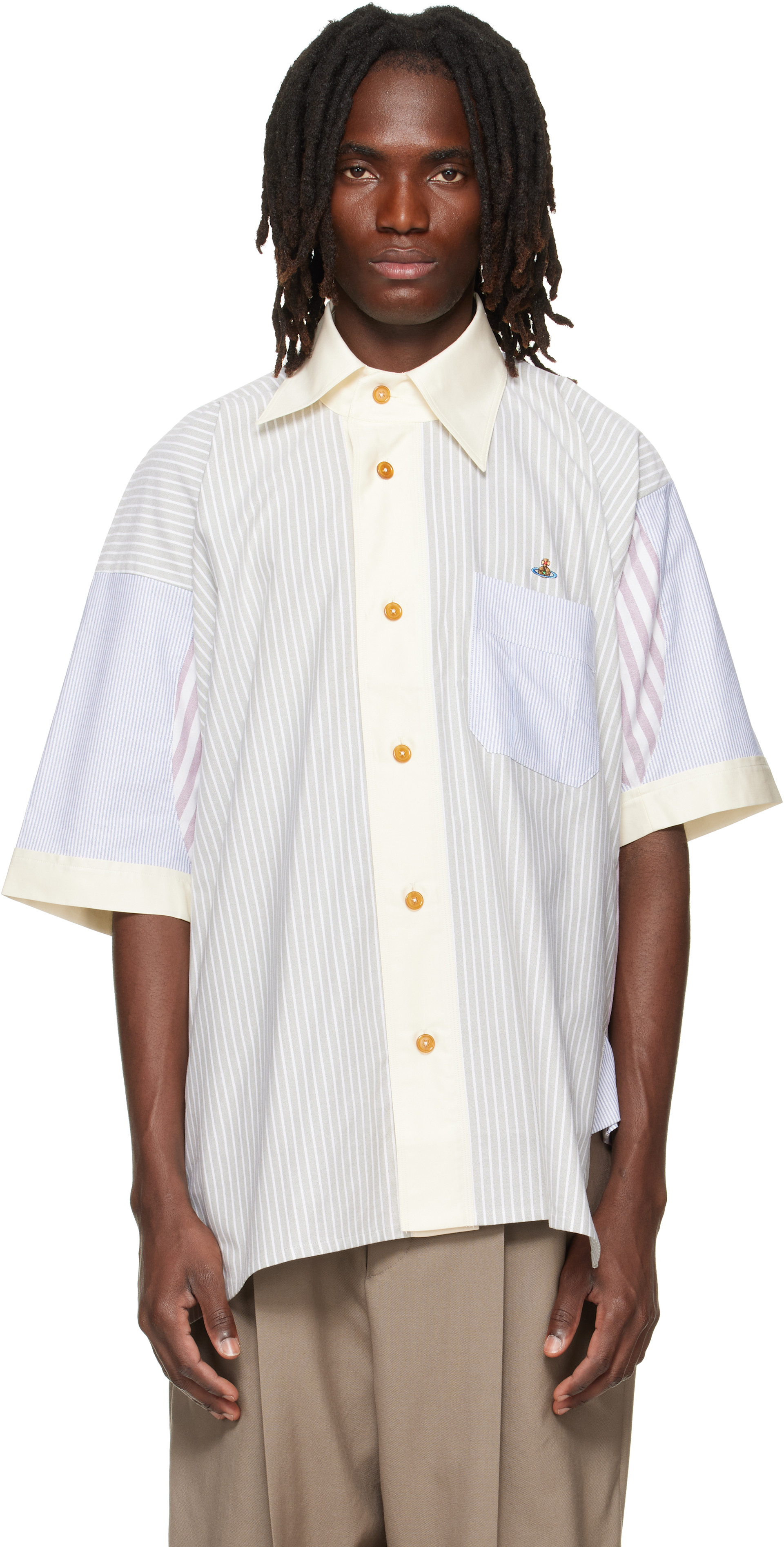 Vivienne Westwood: ホワイト Asymmetric Collar 半袖シャツ | SSENSE 日本