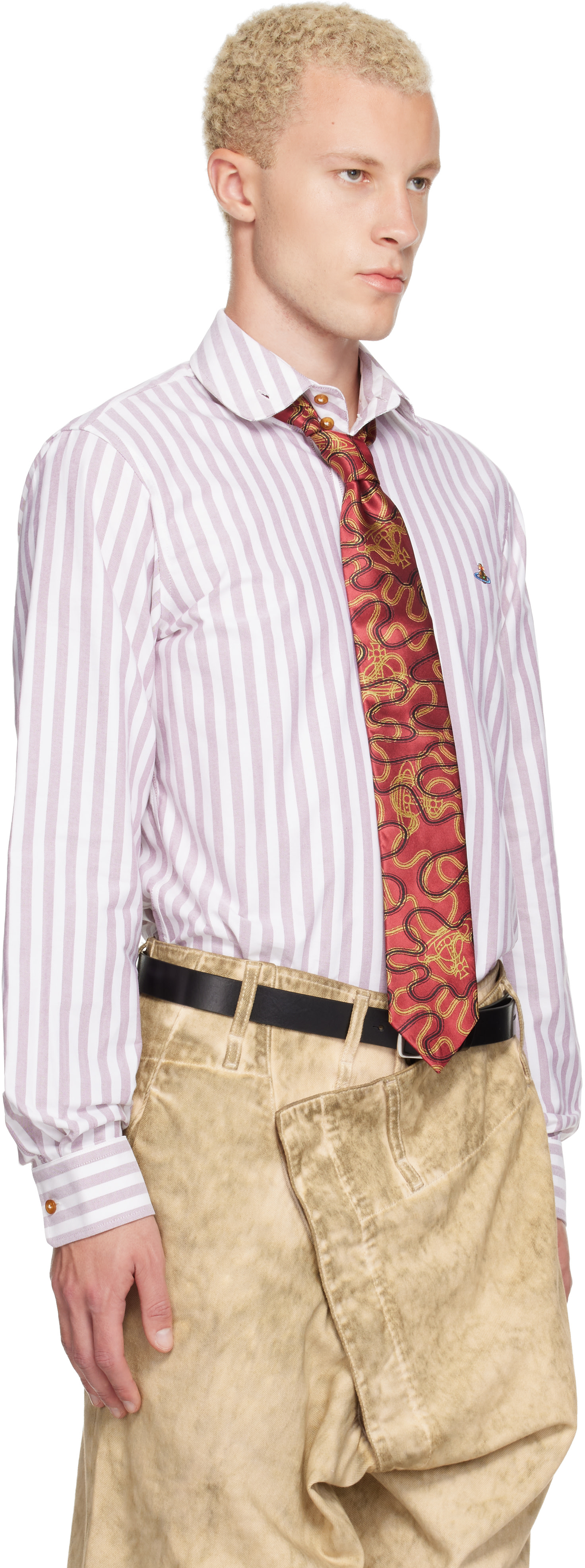 Vivienne Westwood - White & Burgundy Two Button Krall Shirt