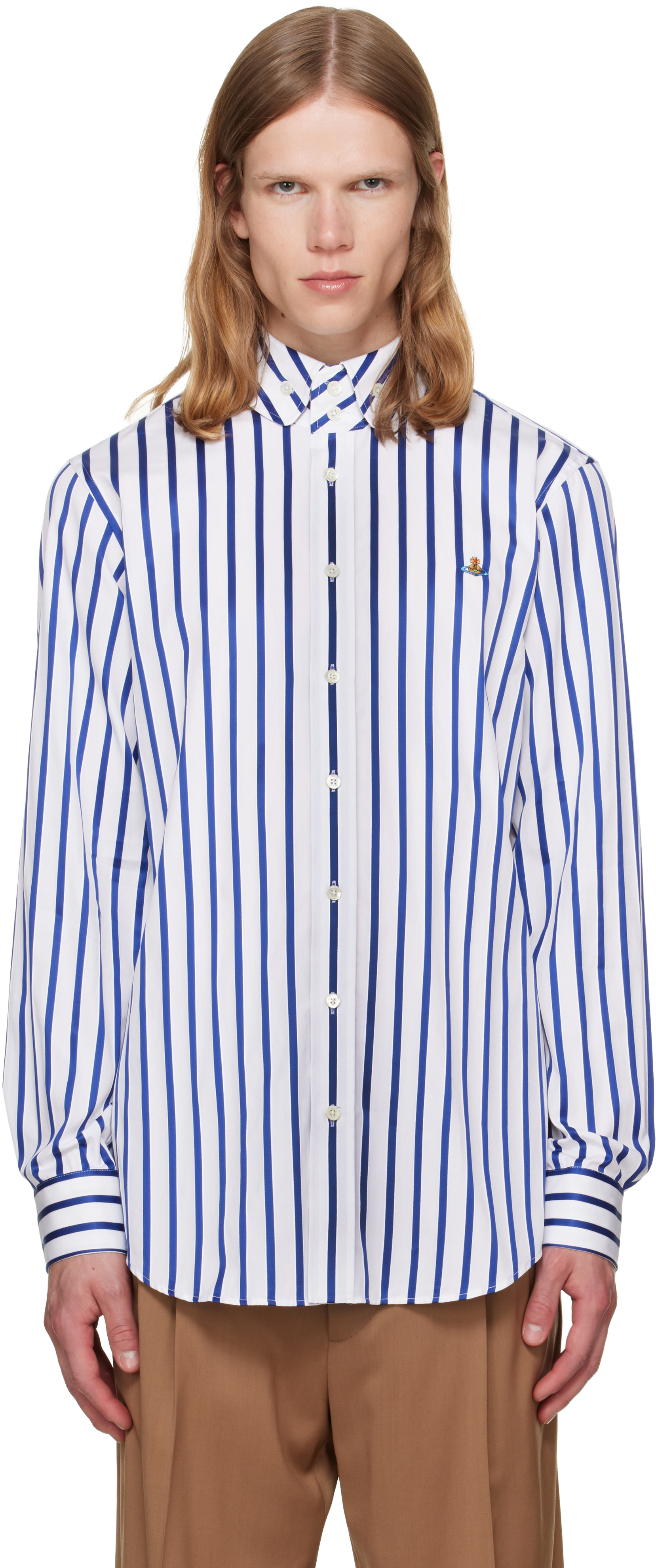 Vivienne Westwood: White & Blue Two Button Krall Shirt | SSENSE
