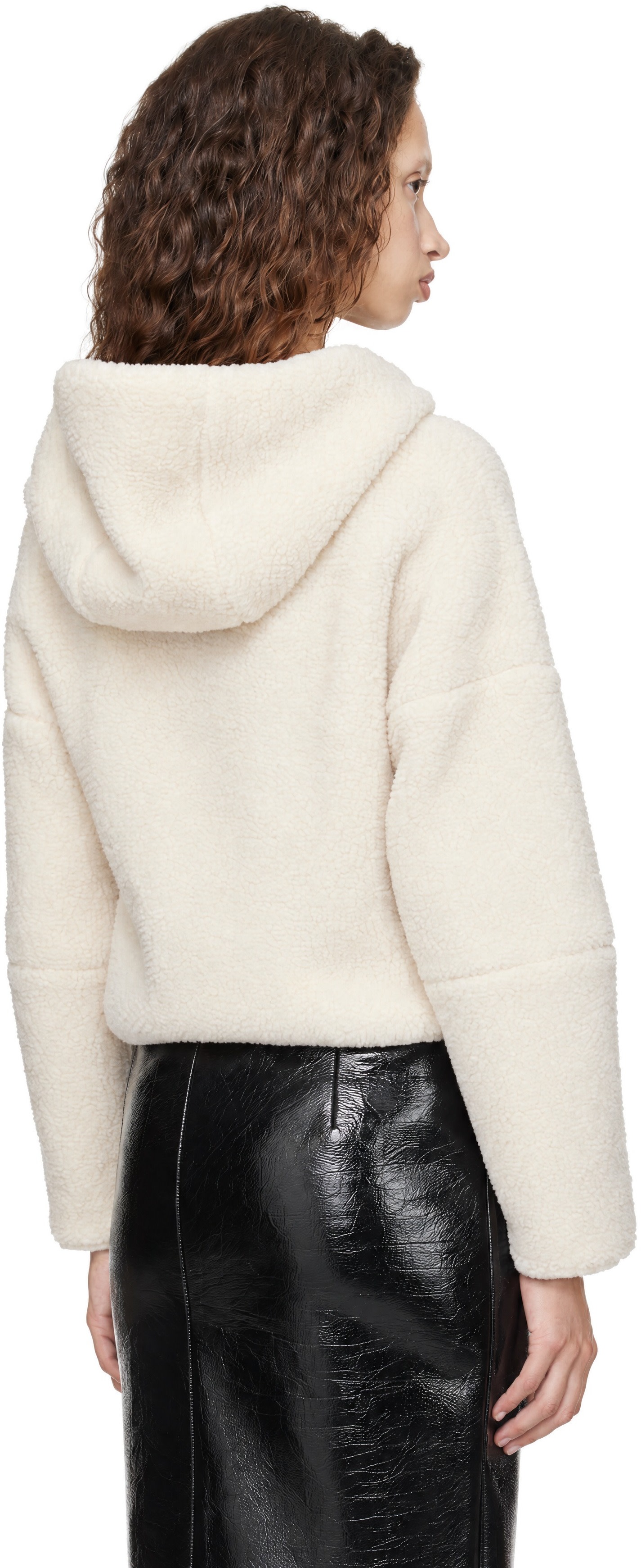 Coperni - Pull à capuche blanc cassé en sherpa