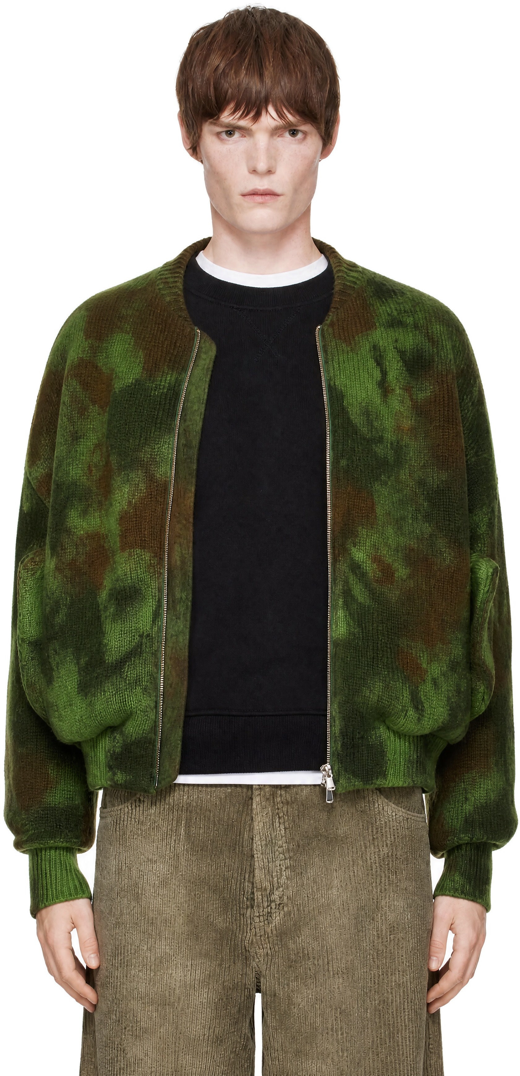 vowels - Green Knitted Bomber Jacket