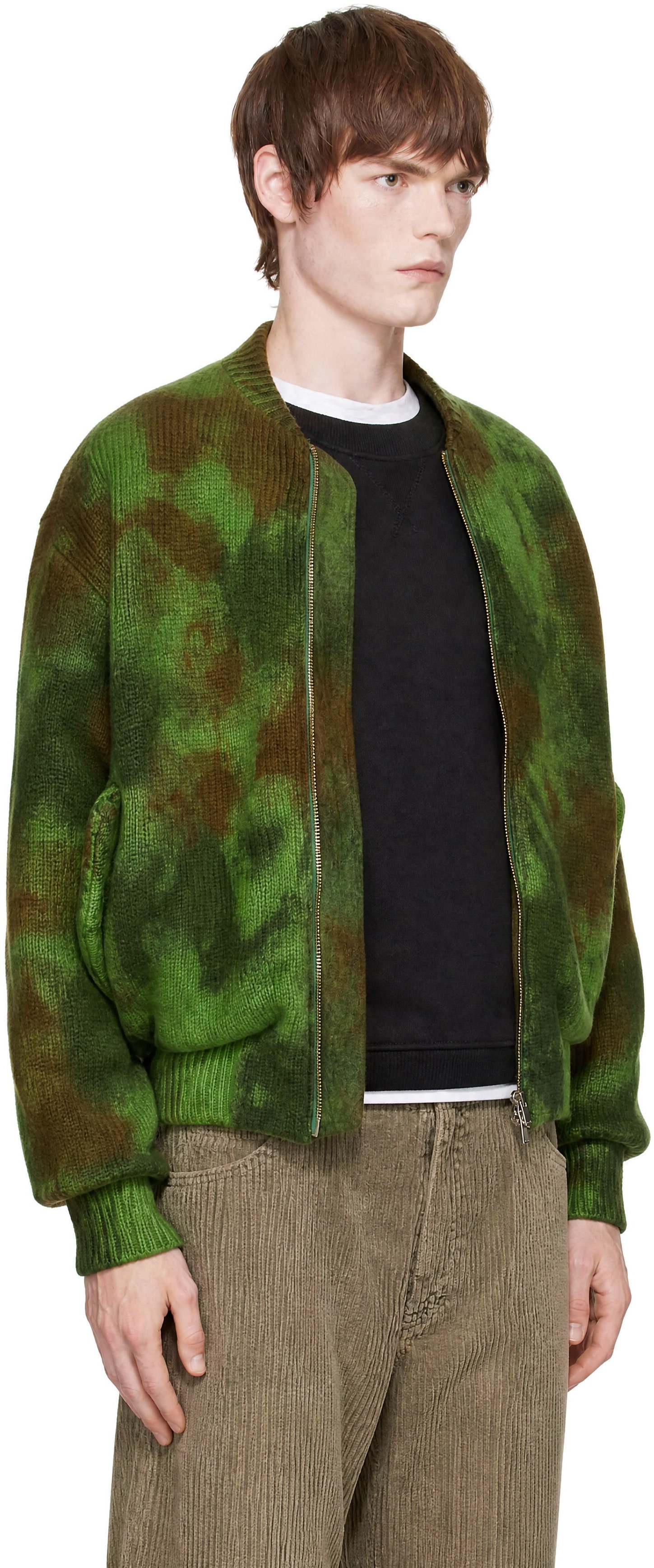 vowels - Green Knitted Bomber Jacket