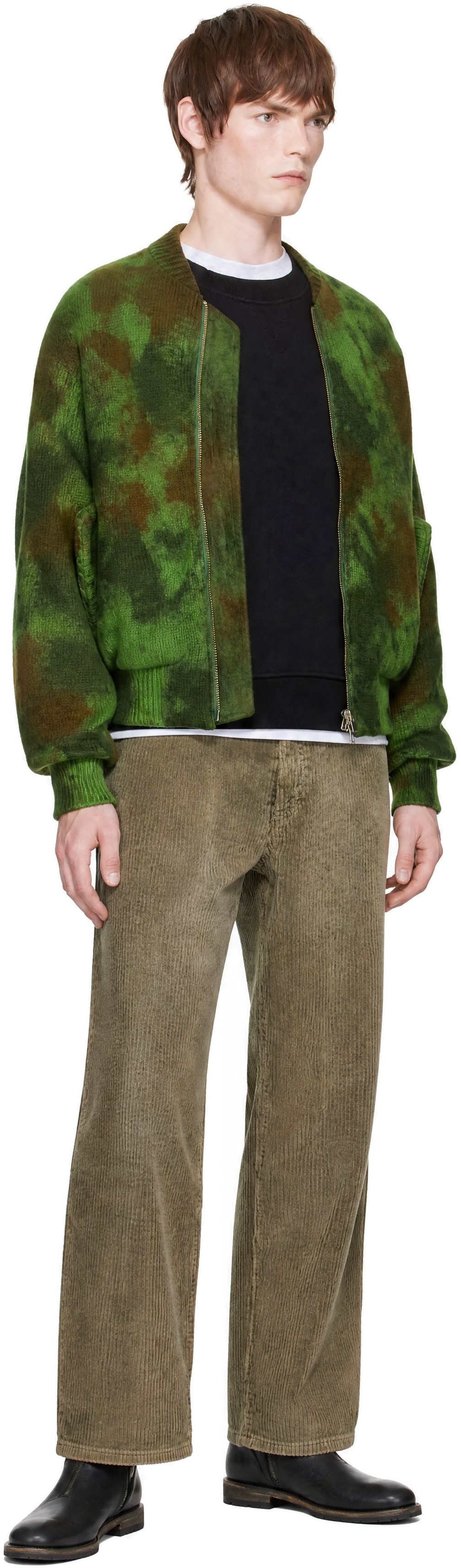 vowels - Green Knitted Bomber Jacket