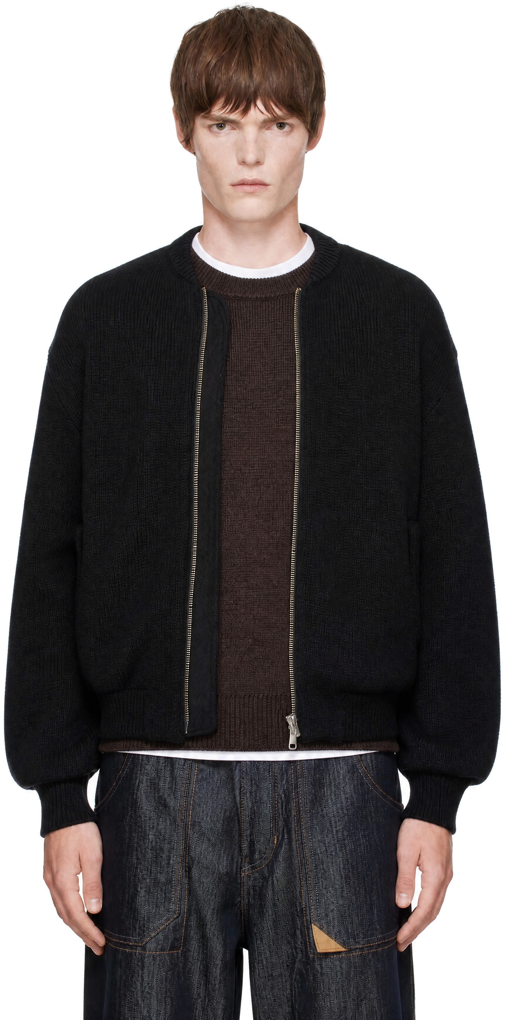 vowels - Black Knitted Bomber Jacket