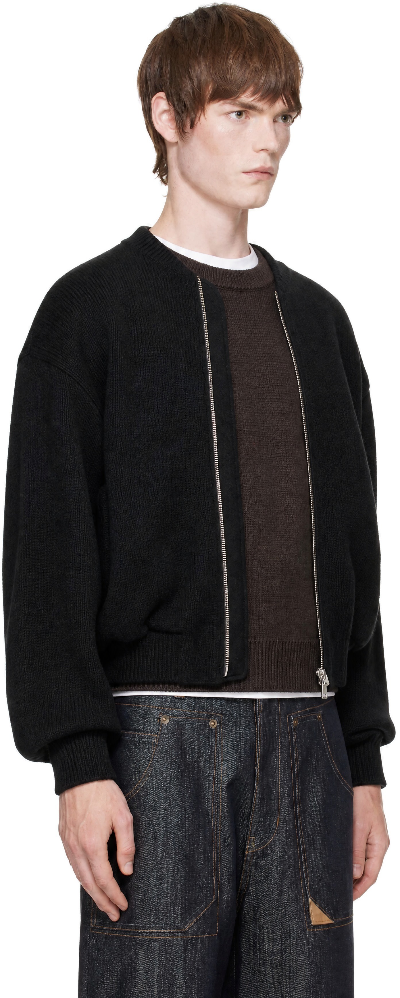 vowels - Black Knitted Bomber Jacket