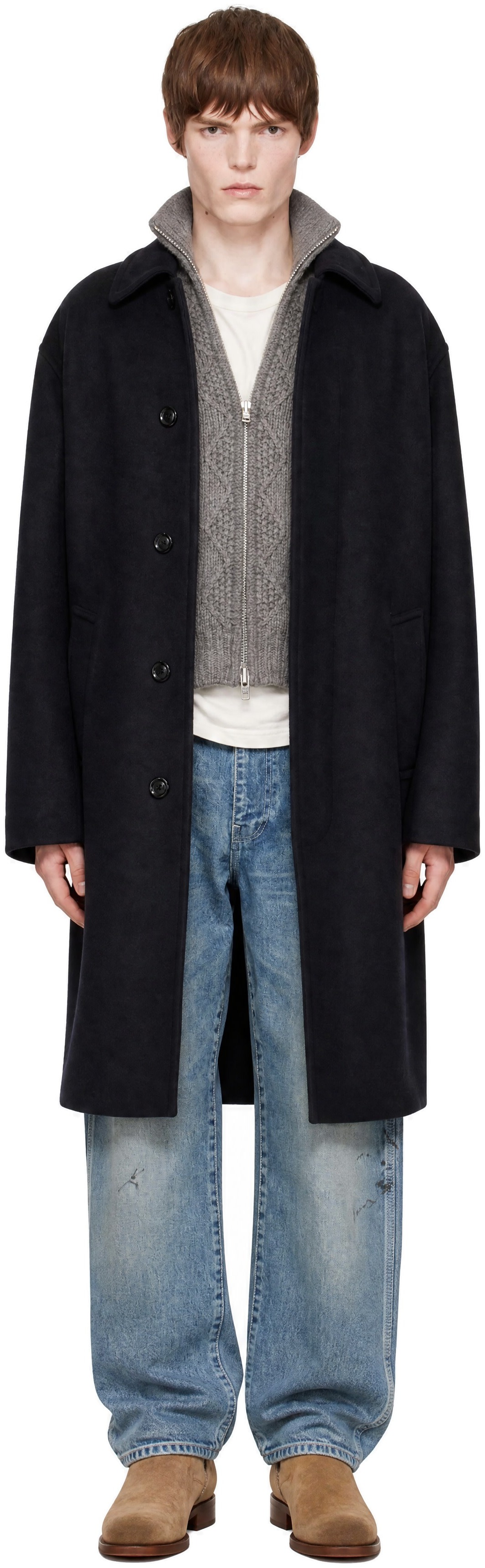 vowels - Black Wool Overcoat
