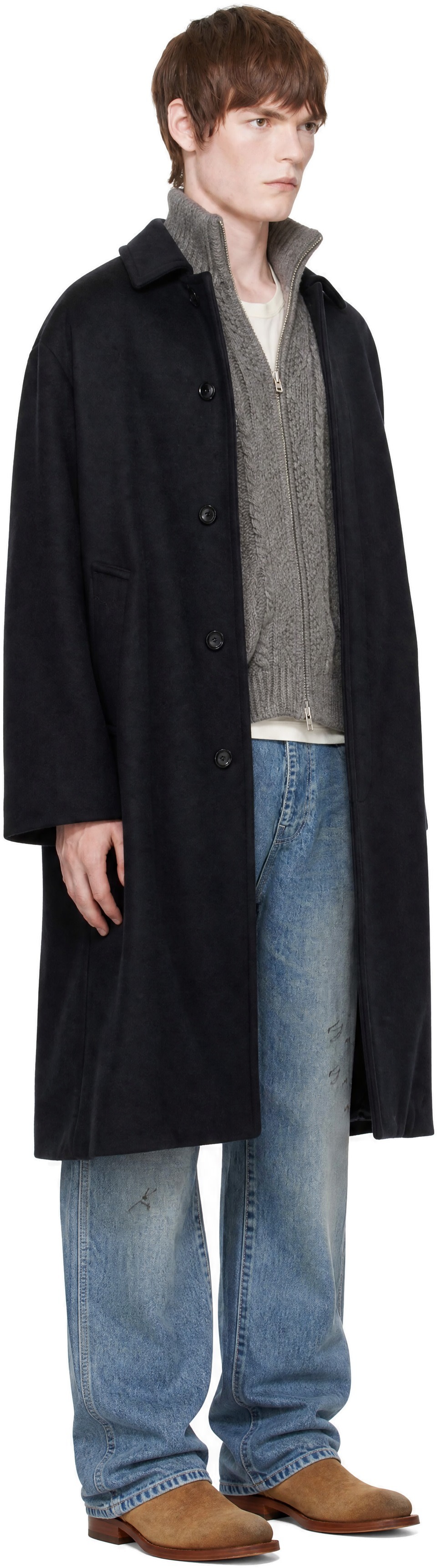 vowels - Black Wool Overcoat
