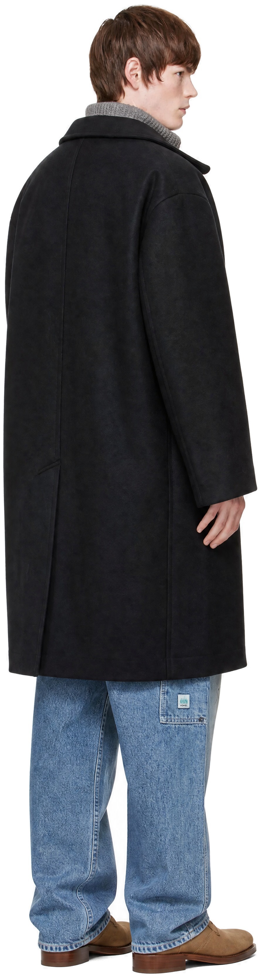 vowels - Black Wool Overcoat