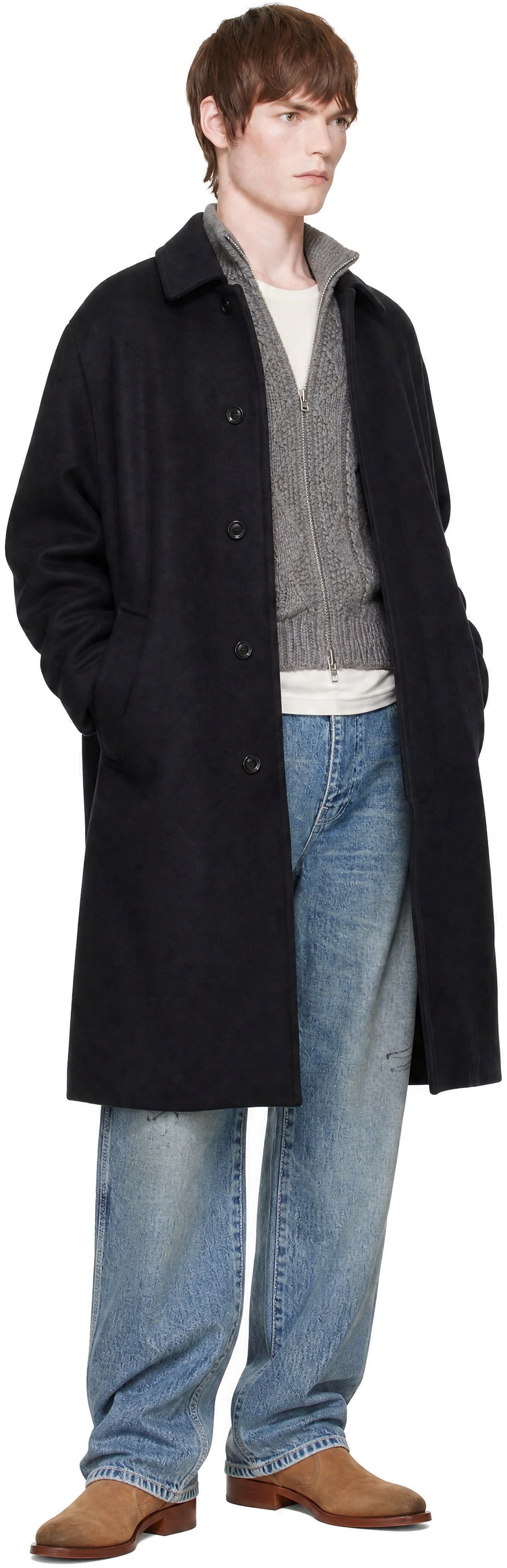 vowels - Black Wool Overcoat