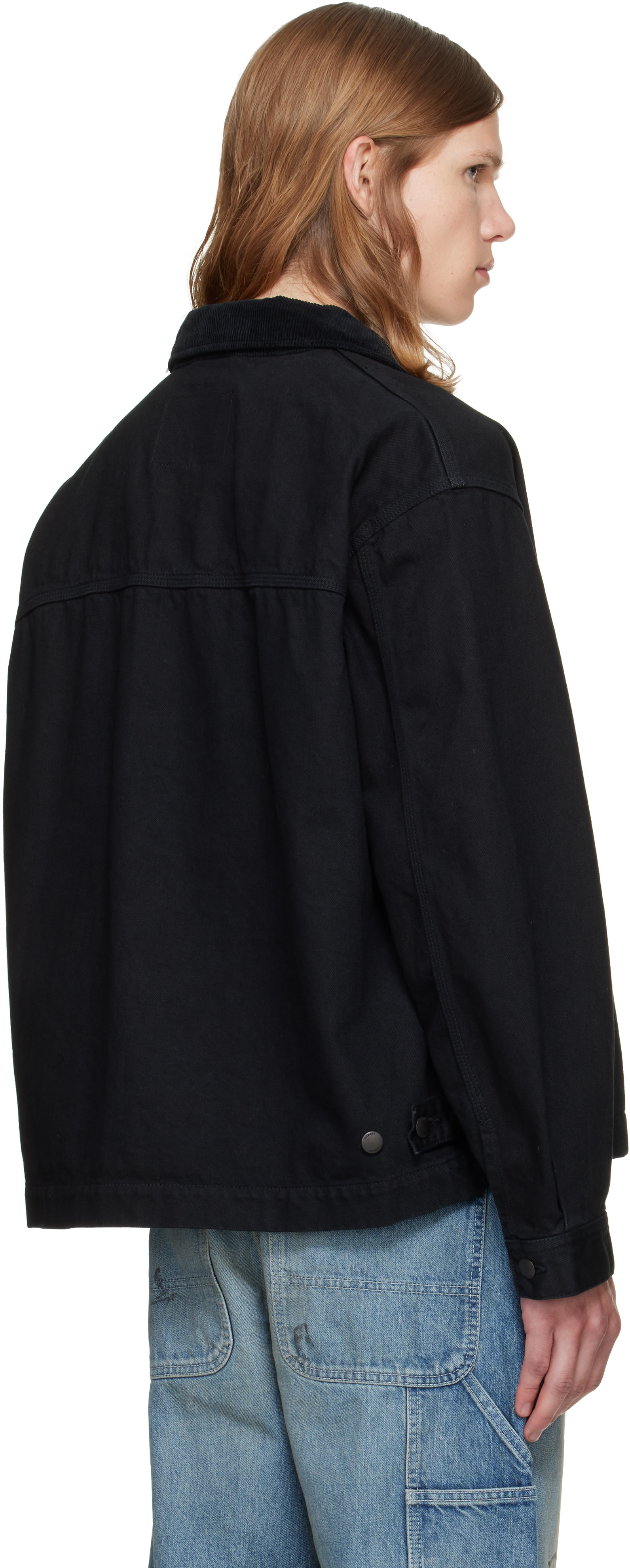 vowels - Black Cord Collared Zip-Up Denim Jacket