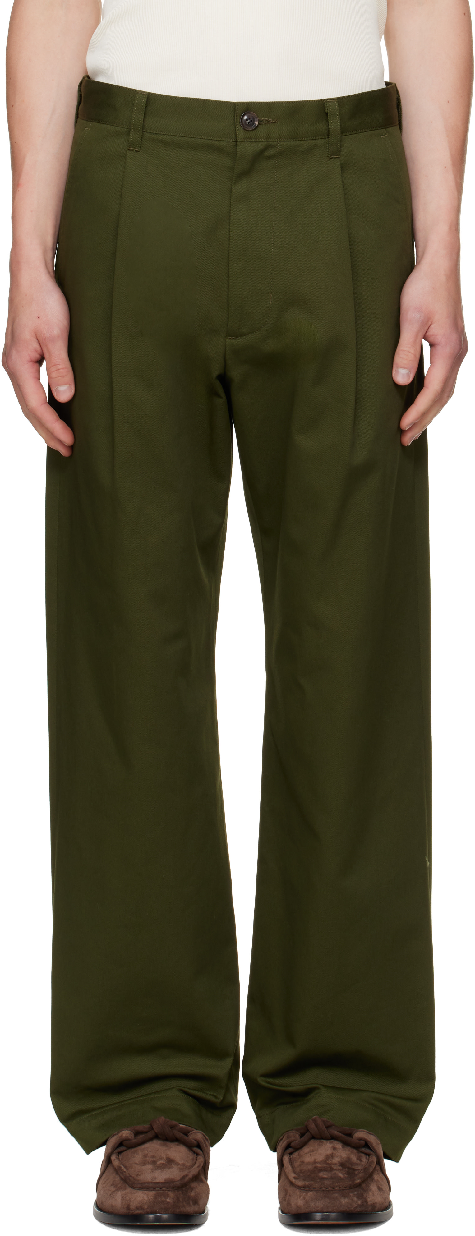 vowels - Pantalon vert à plis