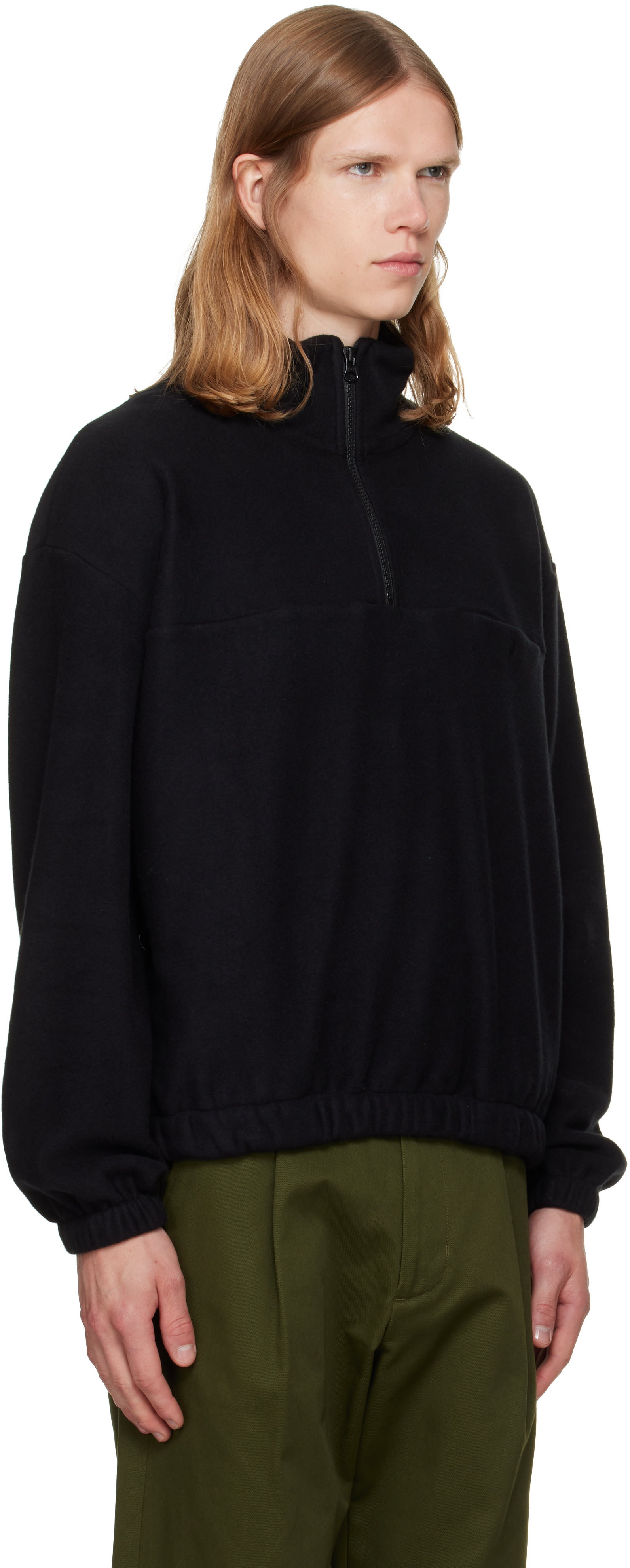 vowels - Pull noir en molleton à demi-glissière