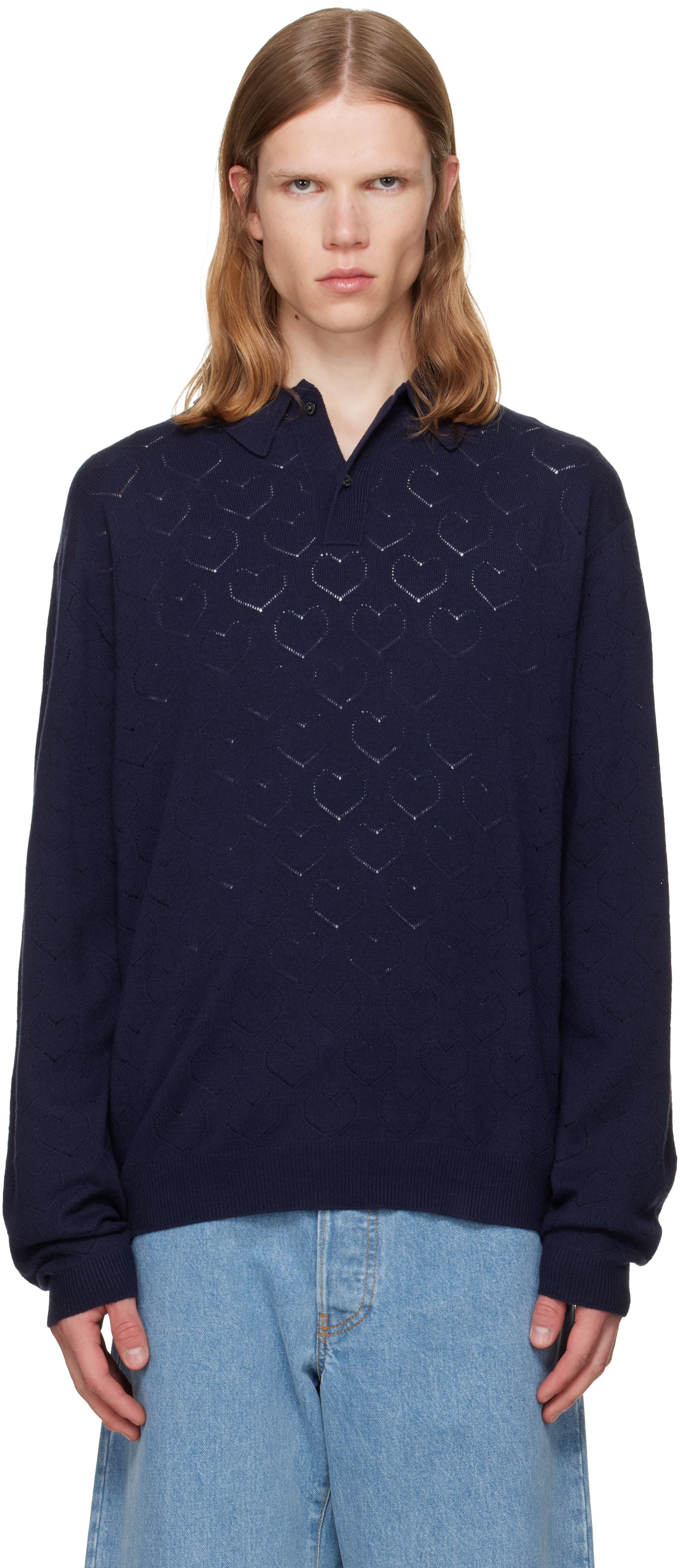 vowels - Navy Eyelet Polo