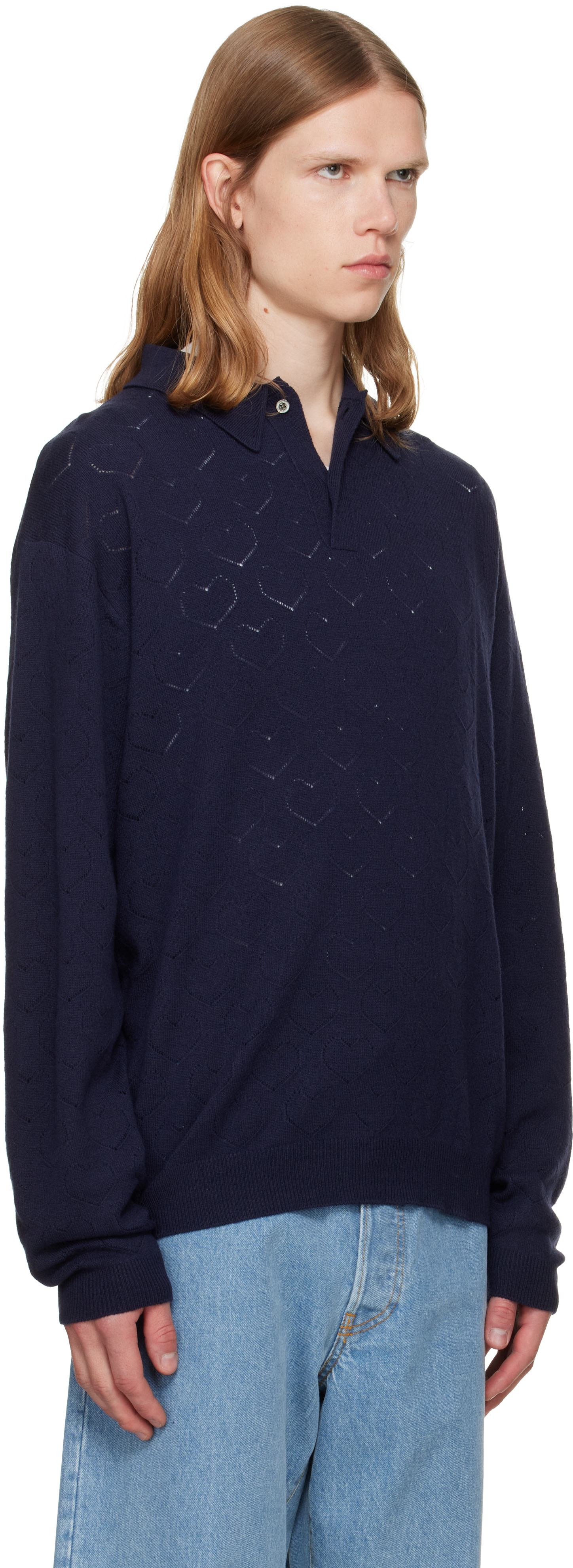 vowels - Navy Eyelet Polo