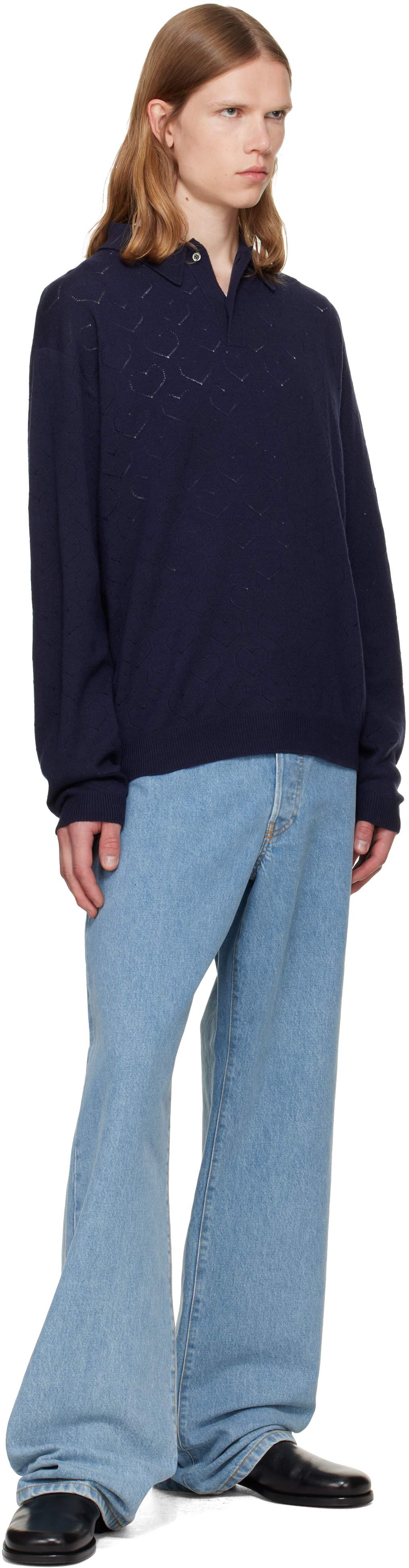 vowels - Navy Eyelet Polo