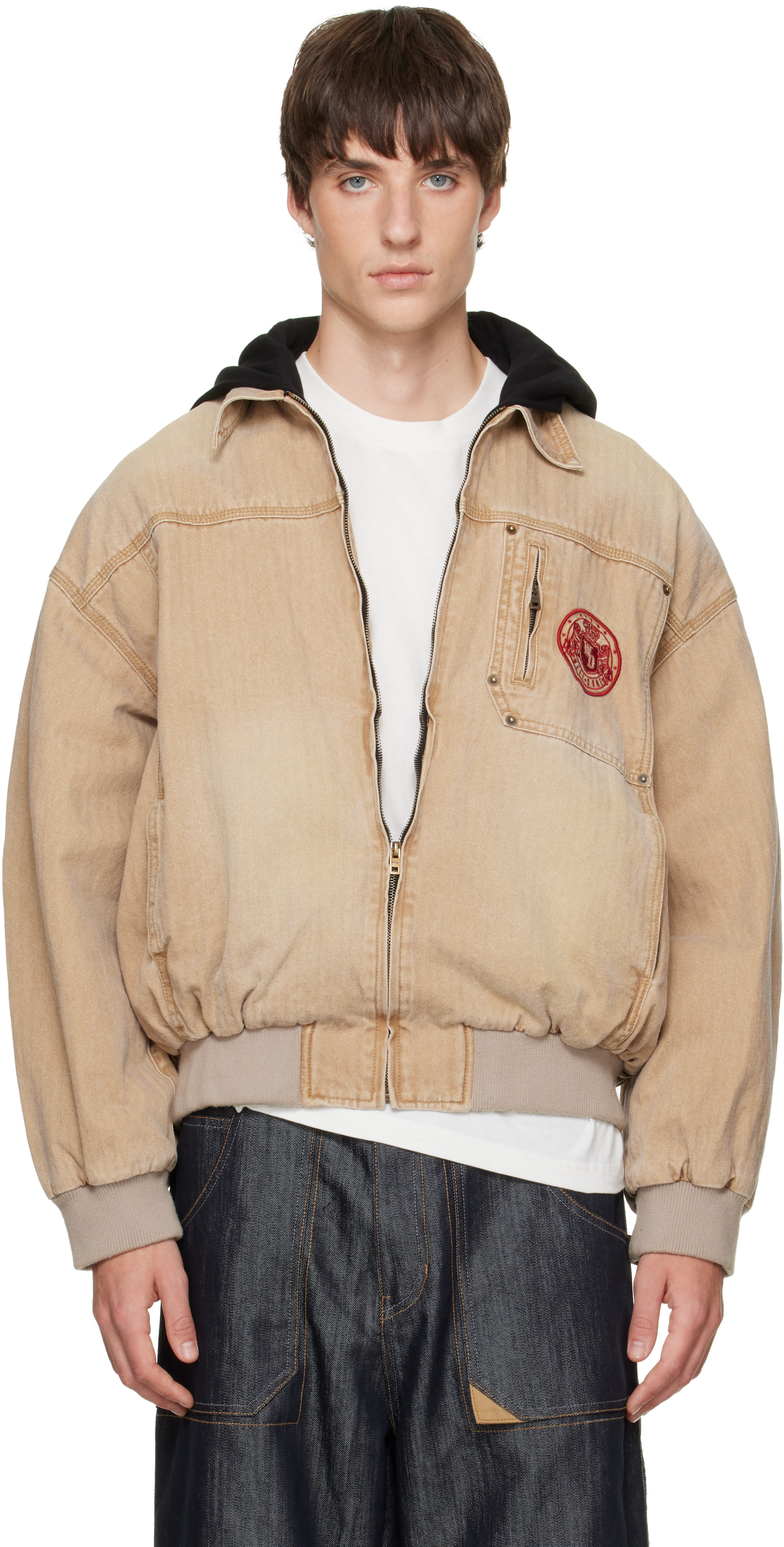 We11done - Tan Hooded Herringbone Jacket