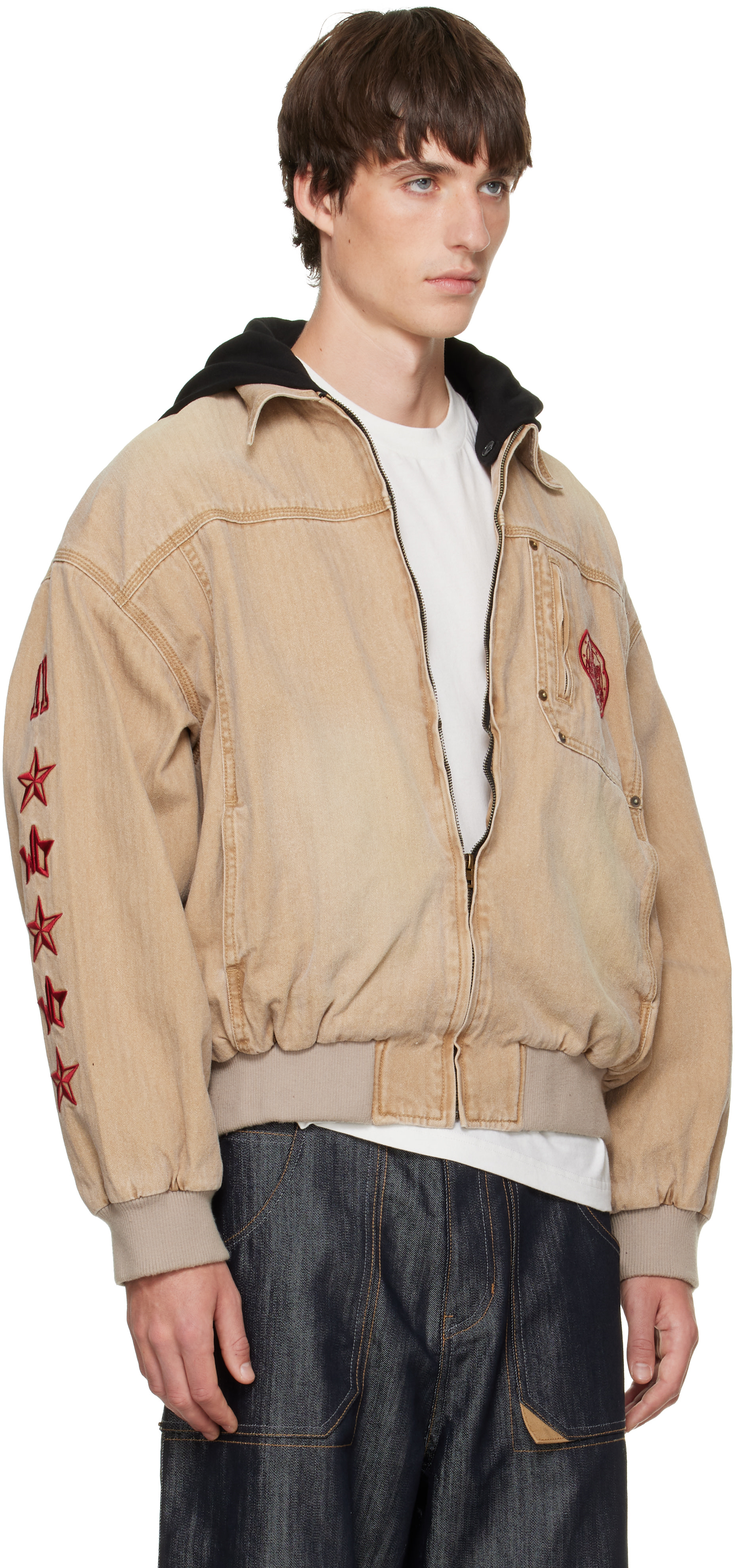 We11done - Blouson brun clair en chevron à capuche