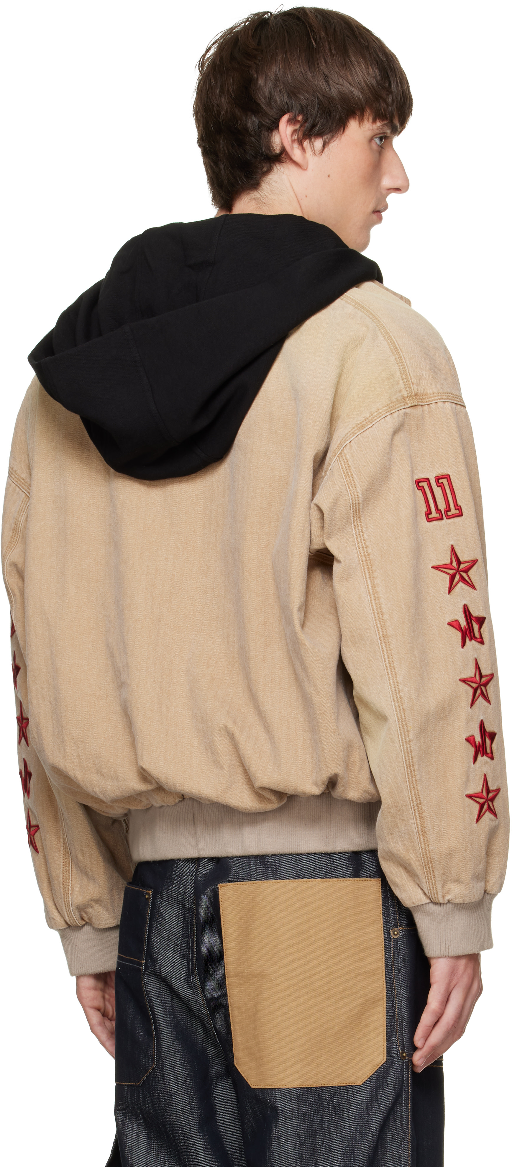 We11done - Blouson brun clair en chevron à capuche