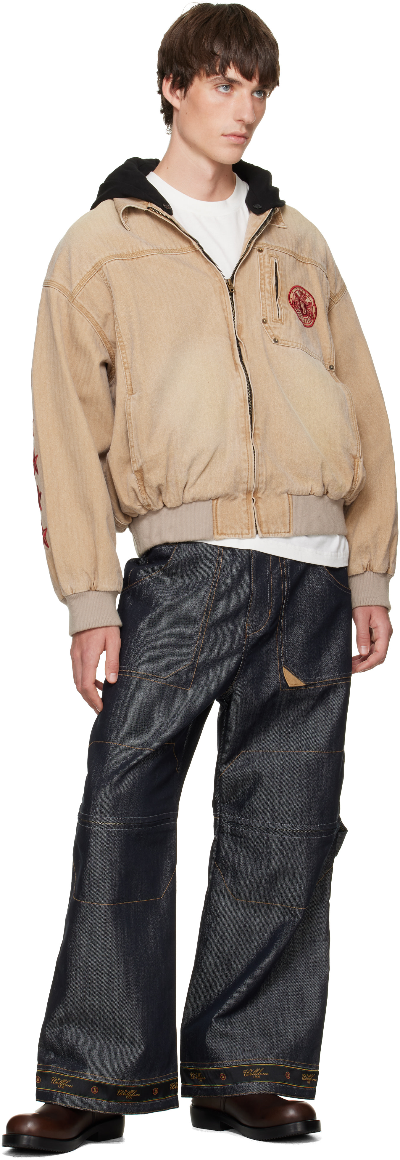 We11done - Blouson brun clair en chevron à capuche