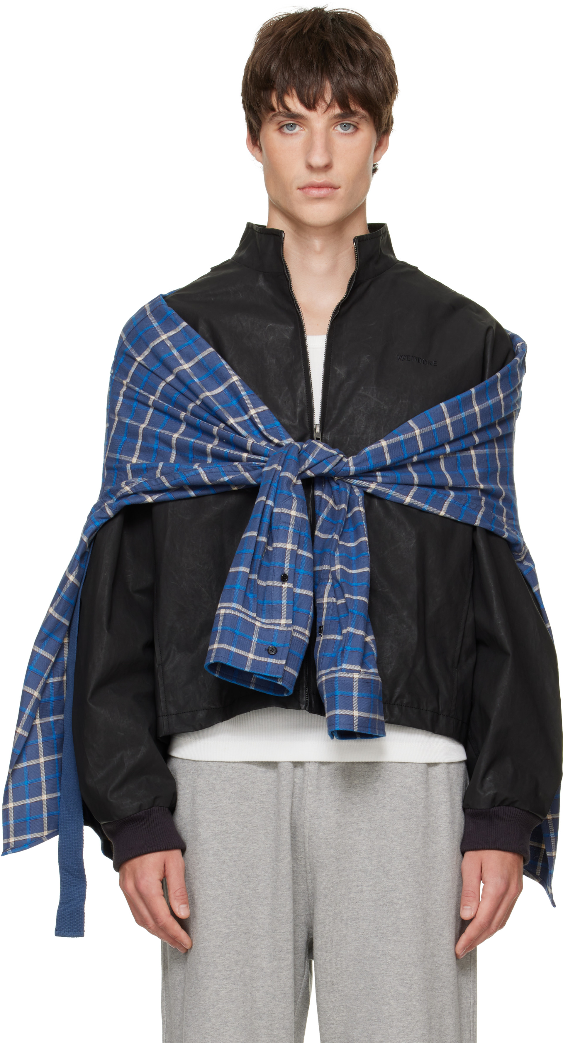 We11done - Black Coated Layered Harrington Jacket