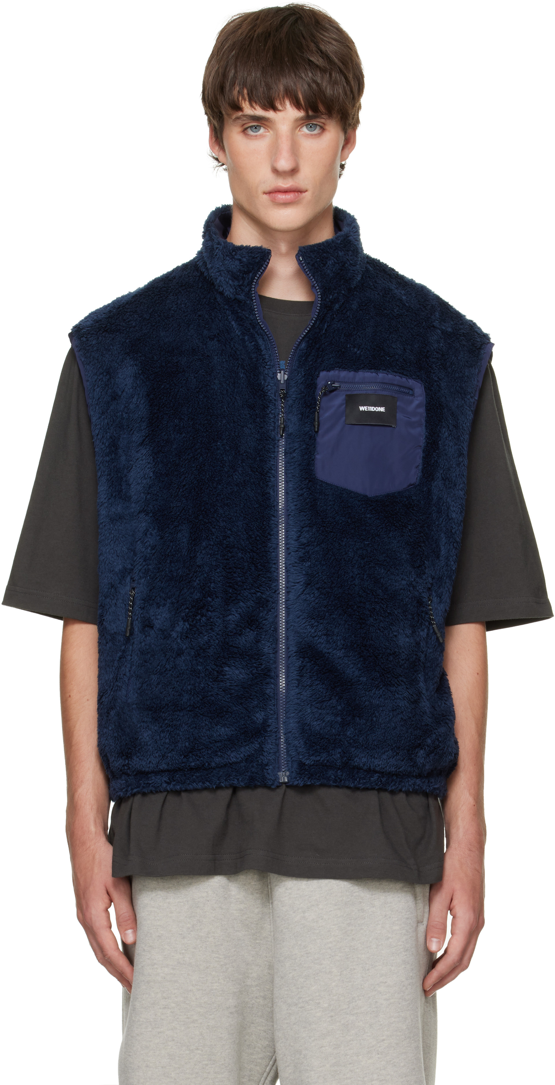 We11done - Veste réversible bleu marine en molleton