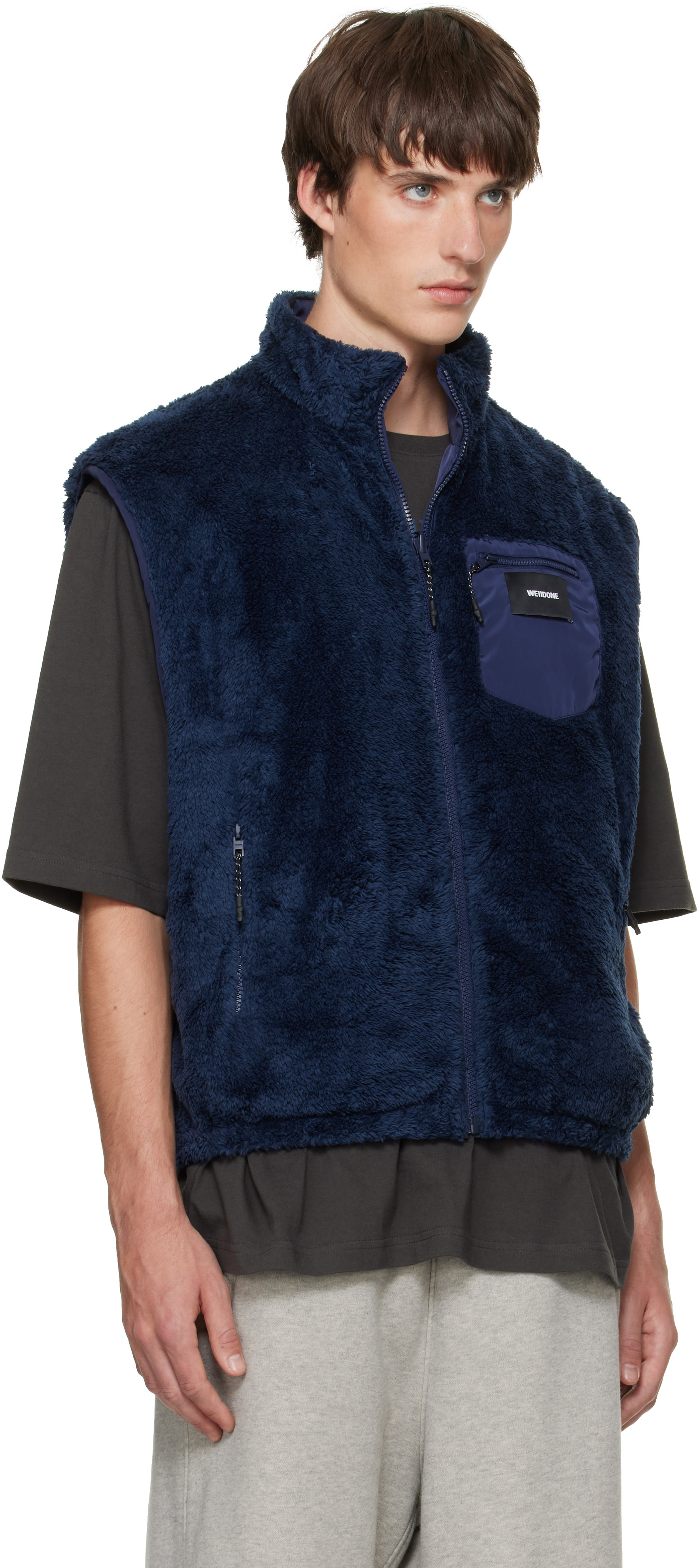 We11done - Veste réversible bleu marine en molleton