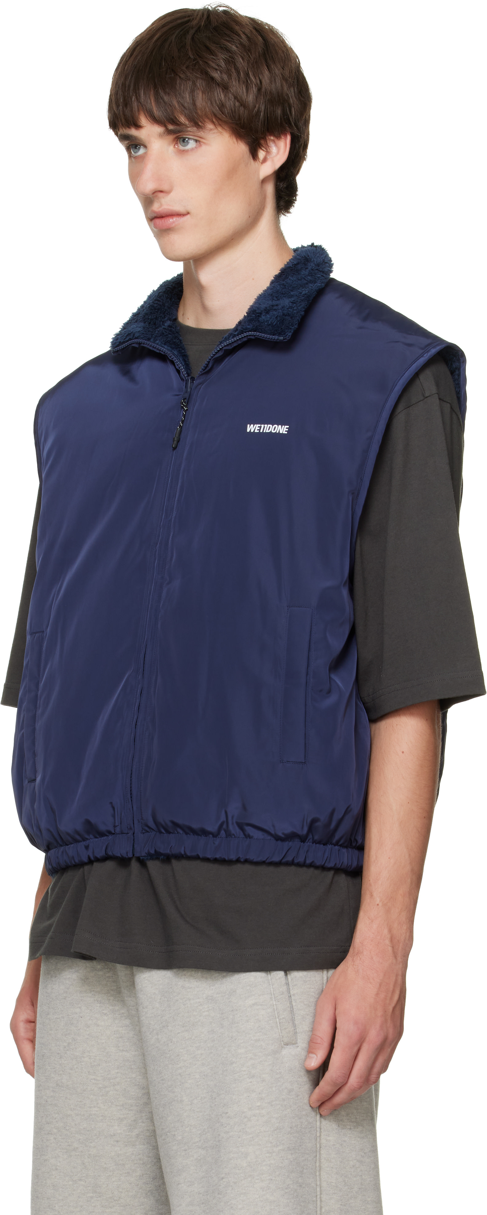 We11done - Veste réversible bleu marine en molleton