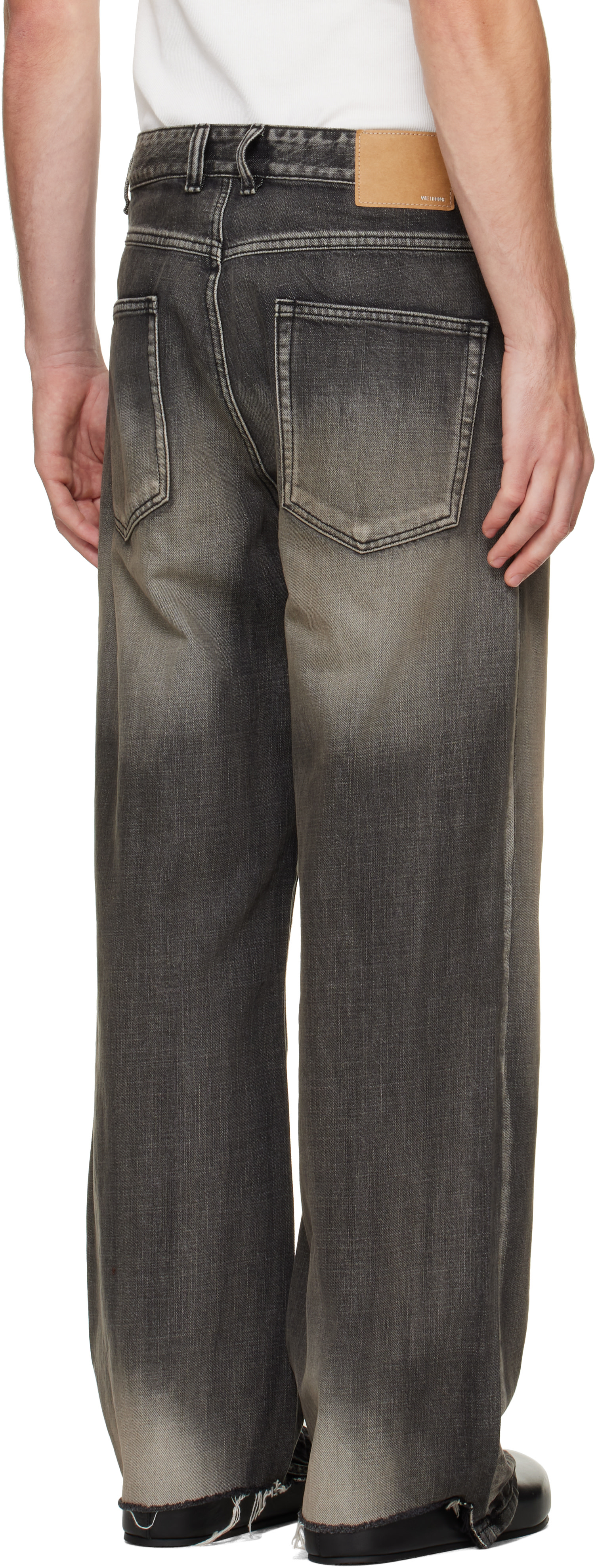 We11done - Black Repaired Check Denim Jeans