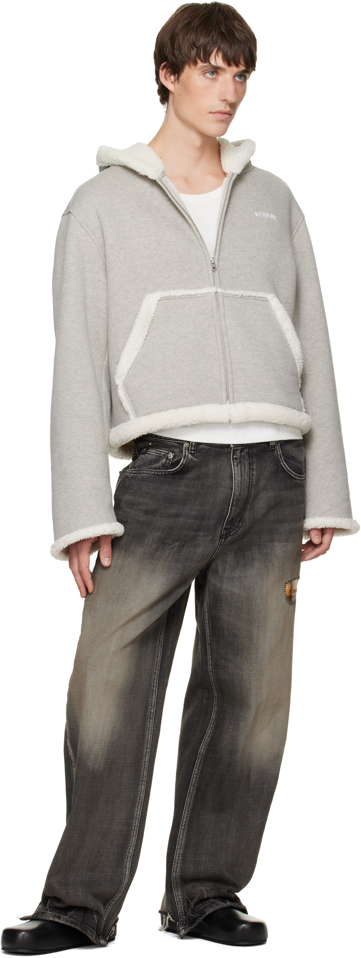 We11done - Black Repaired Check Denim Jeans