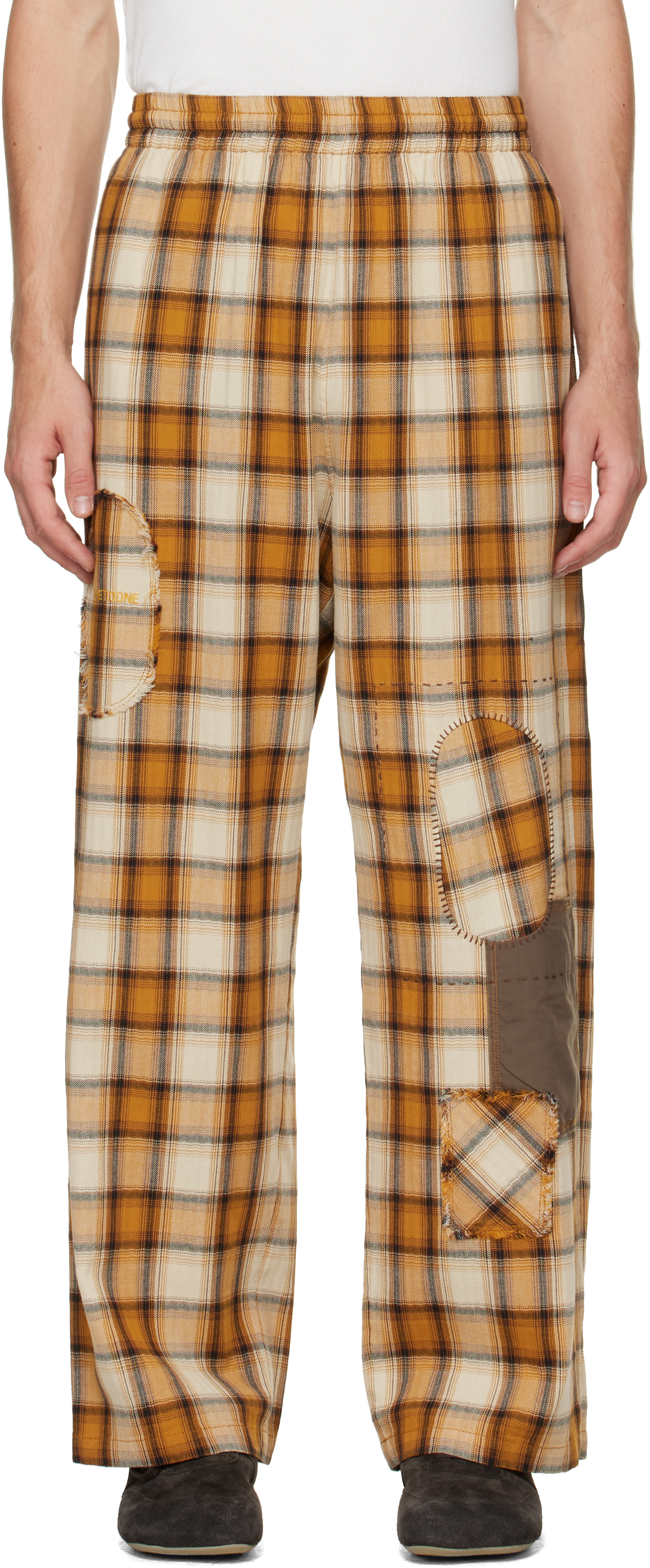 We11done - Yellow Repaired Check Trousers