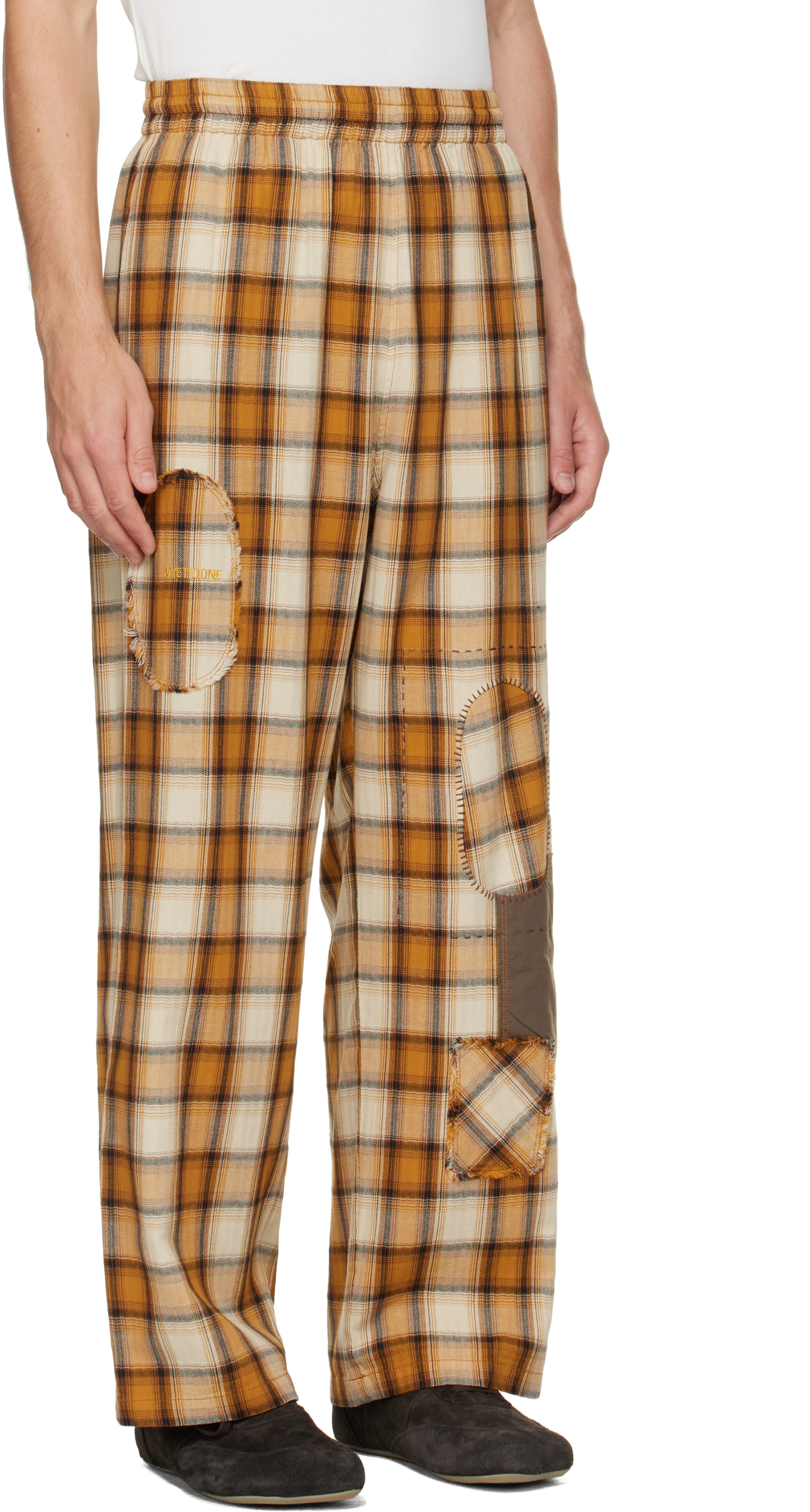 We11done - Yellow Repaired Check Trousers