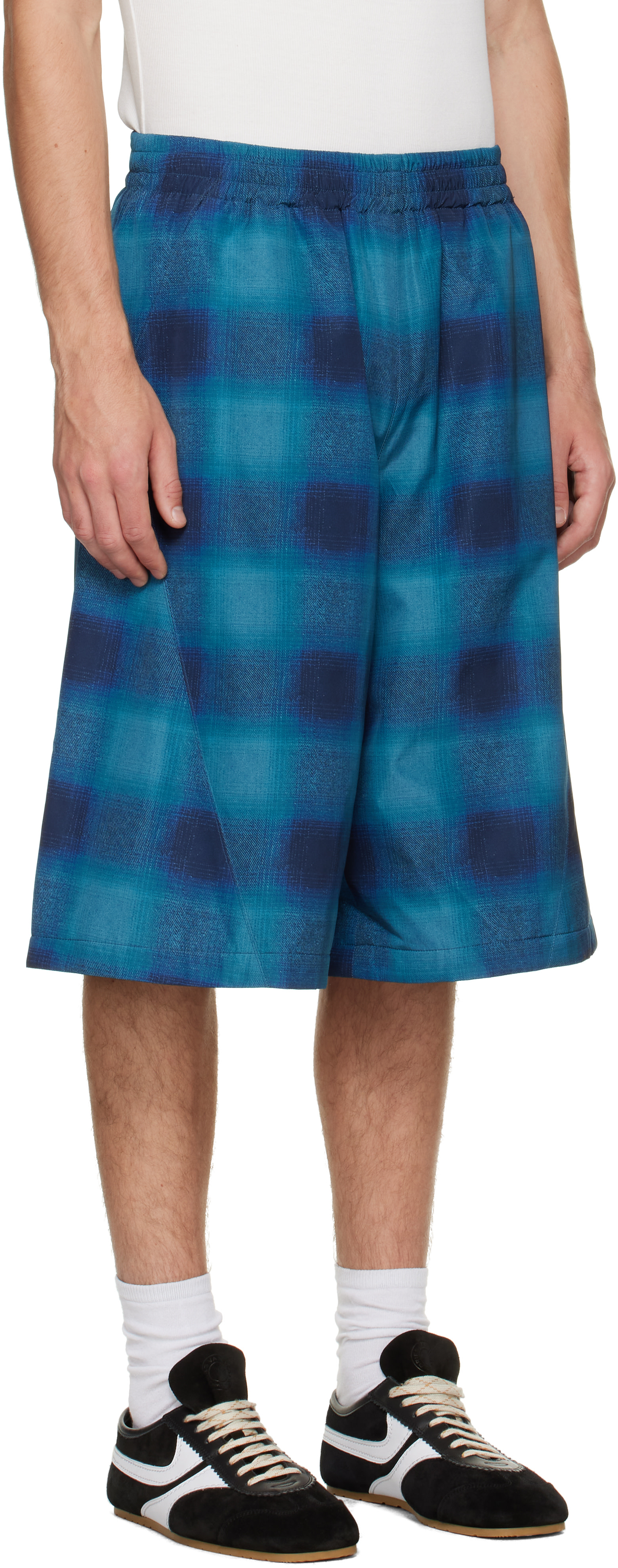 We11done - Blue Flannel Printed Bermuda Shorts