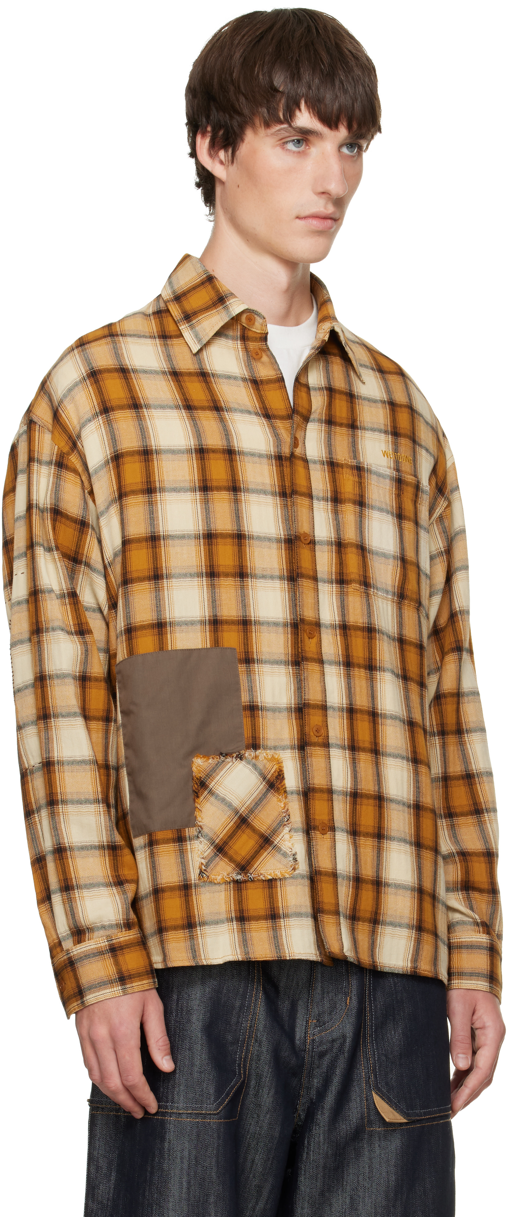 We11done - Chemise jaune à carreaux et à patchwork