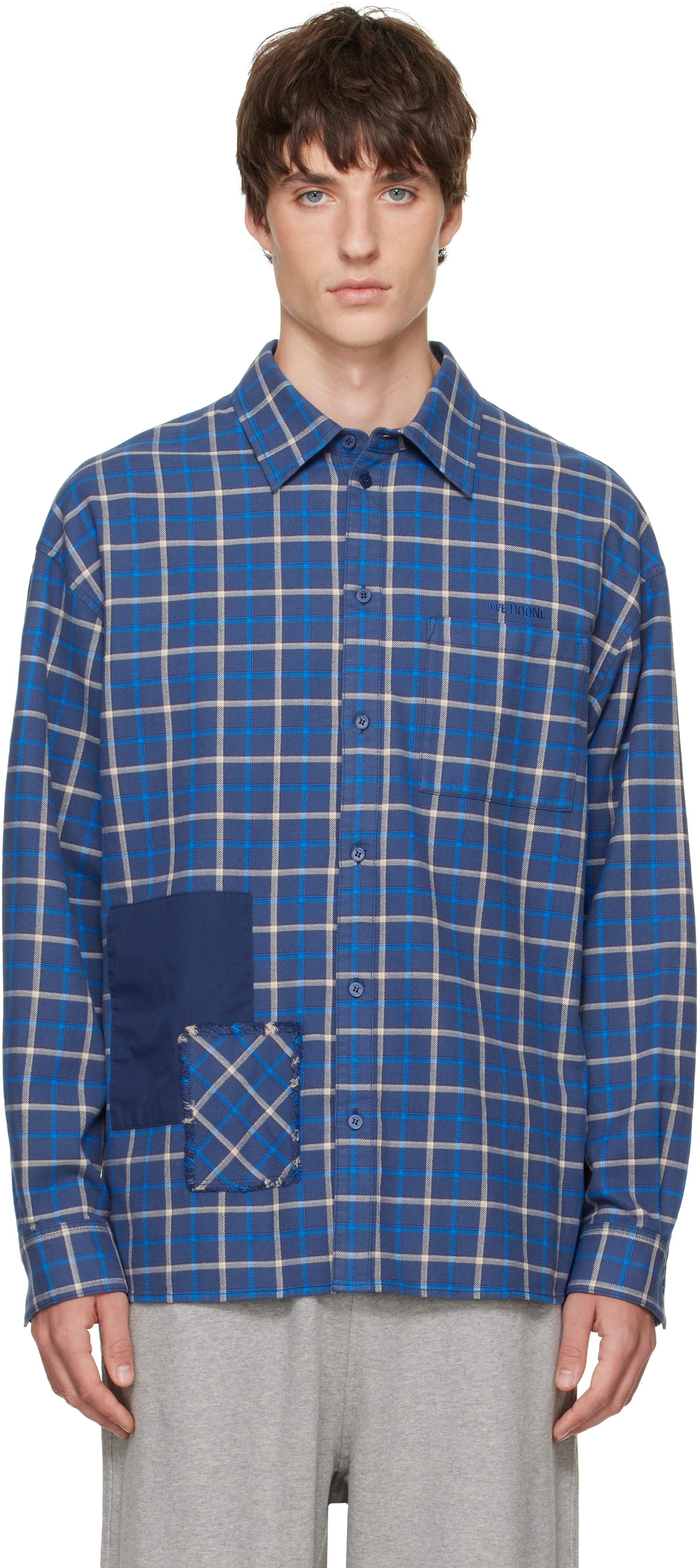 We11done - Blue Repaired Checked Shirt
