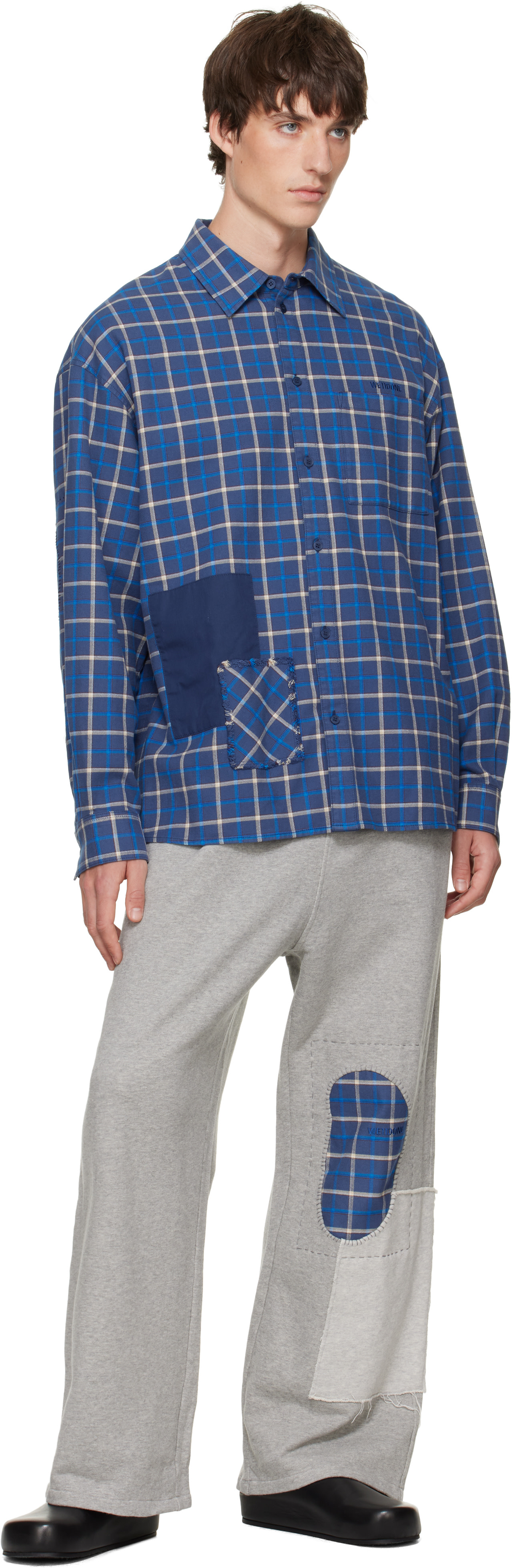 We11done - Blue Repaired Checked Shirt