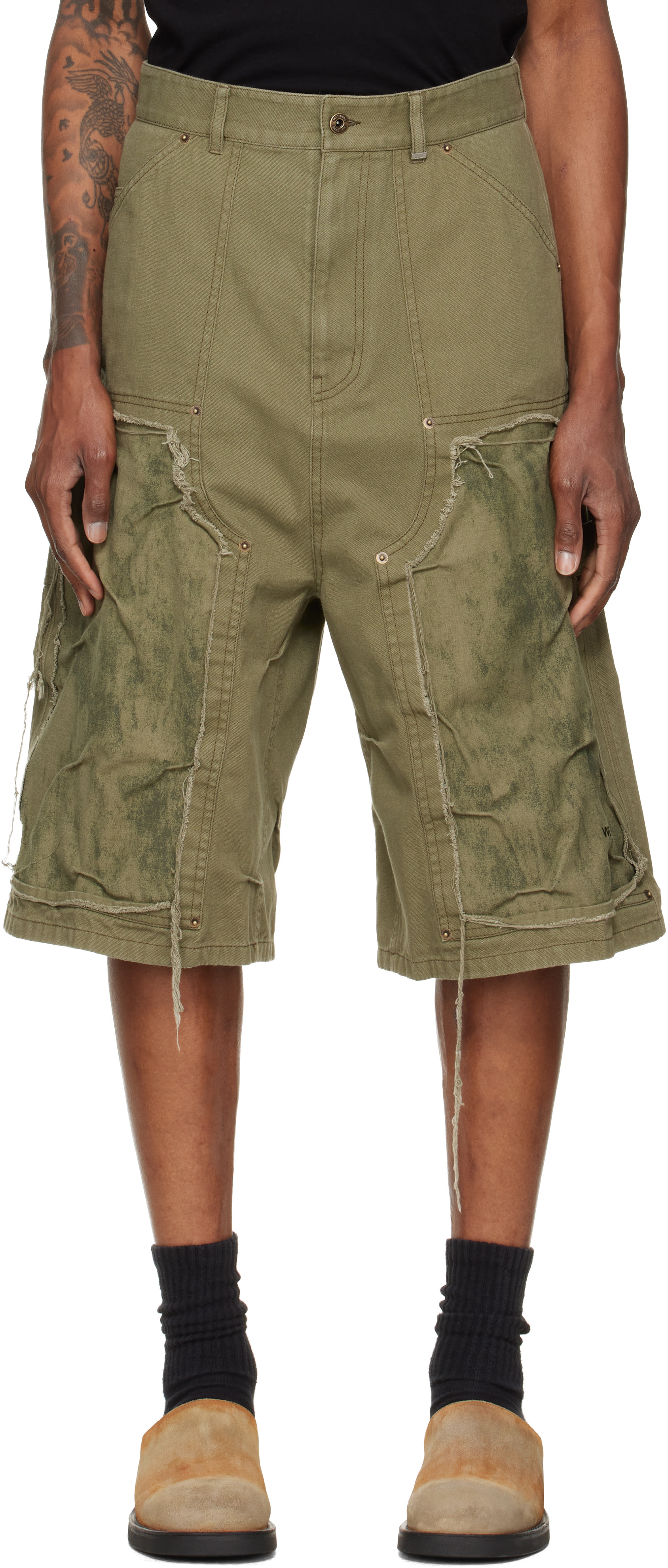 We11done: Green Vintage Pinched Work Cargo Shorts | SSENSE