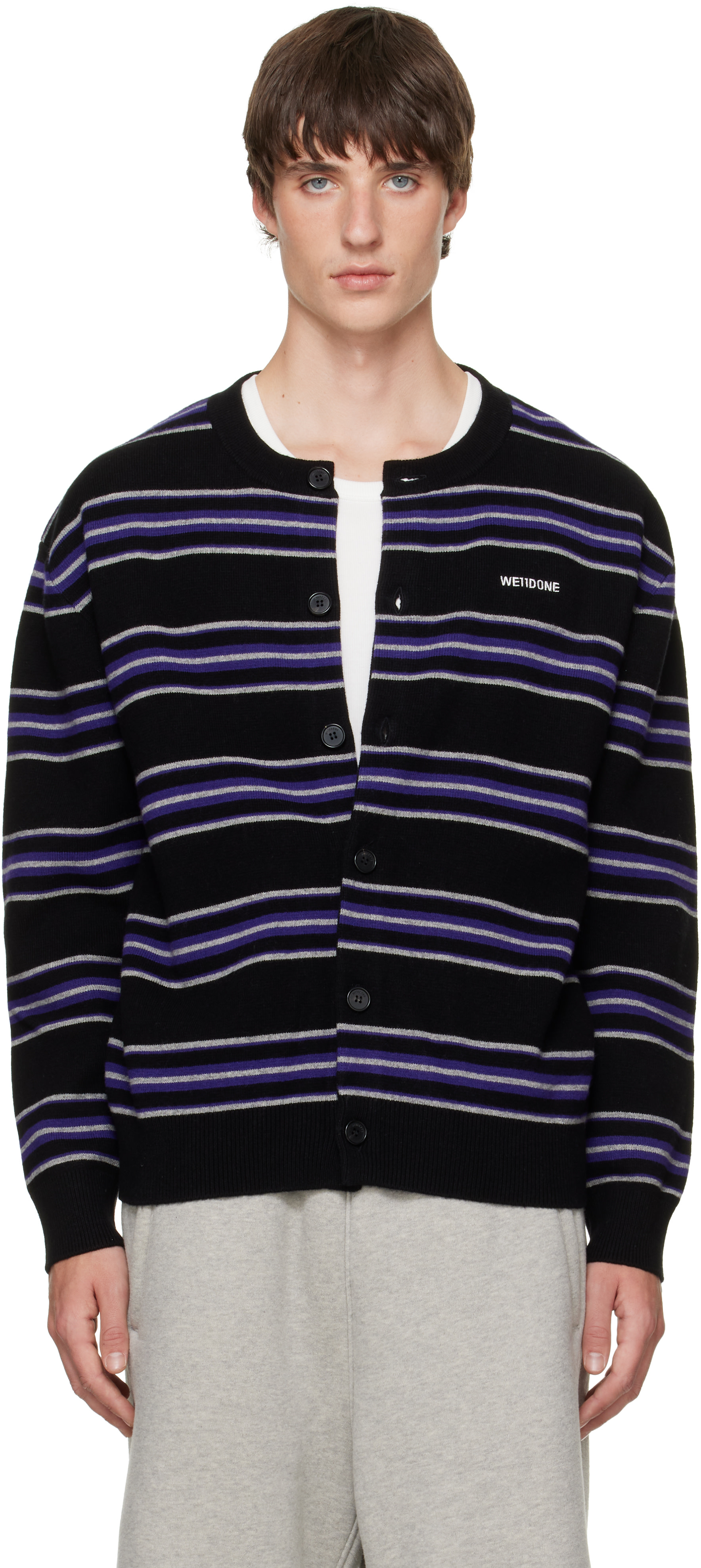 We11done - Black Stripe Logo Cardigan