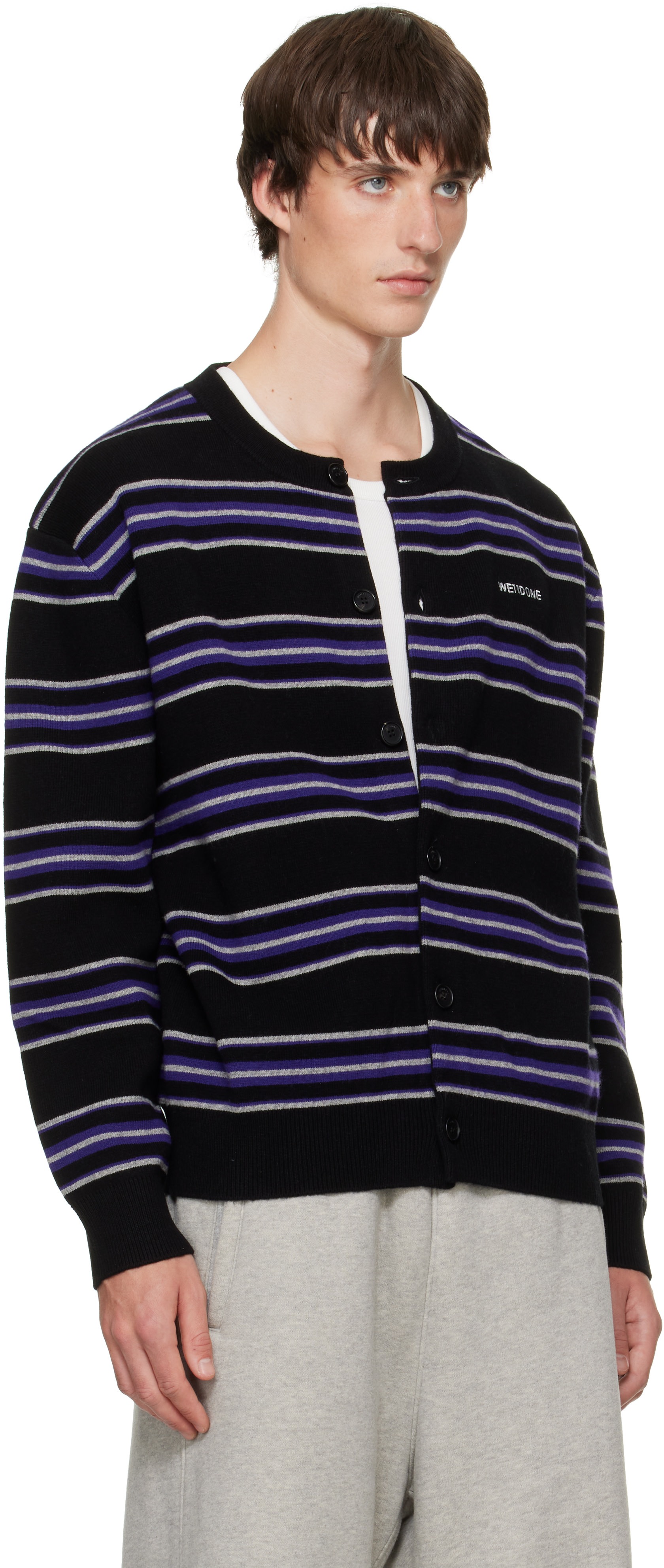 We11done - Black Stripe Logo Cardigan
