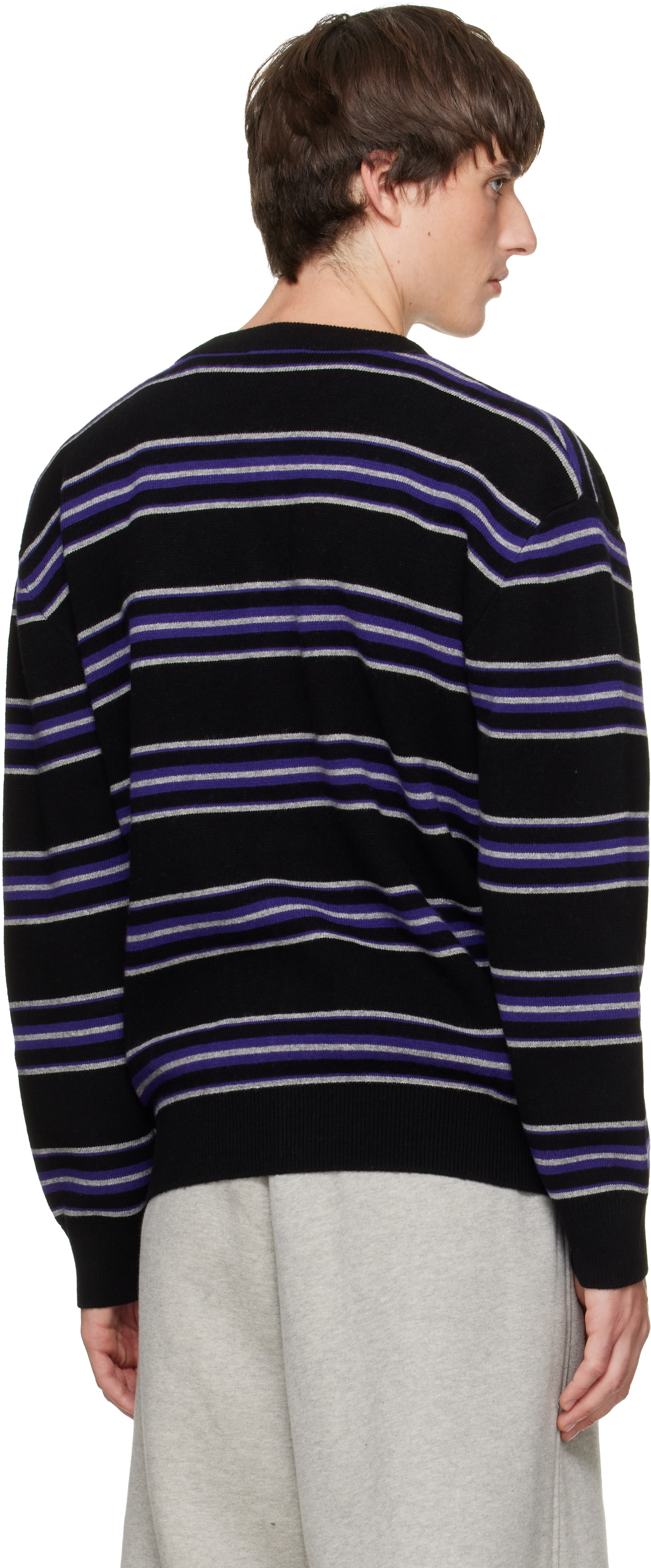 We11done - Black Stripe Logo Cardigan