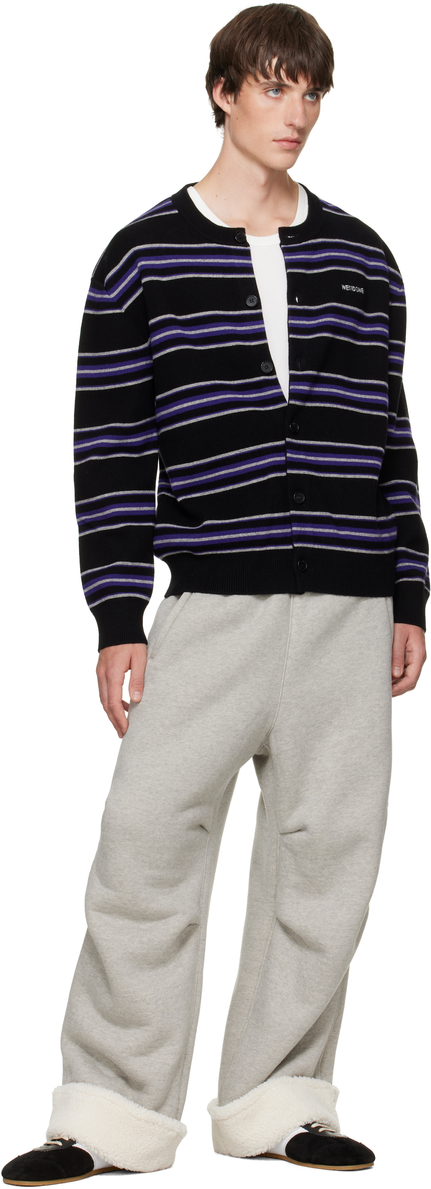 We11done - Black Stripe Logo Cardigan